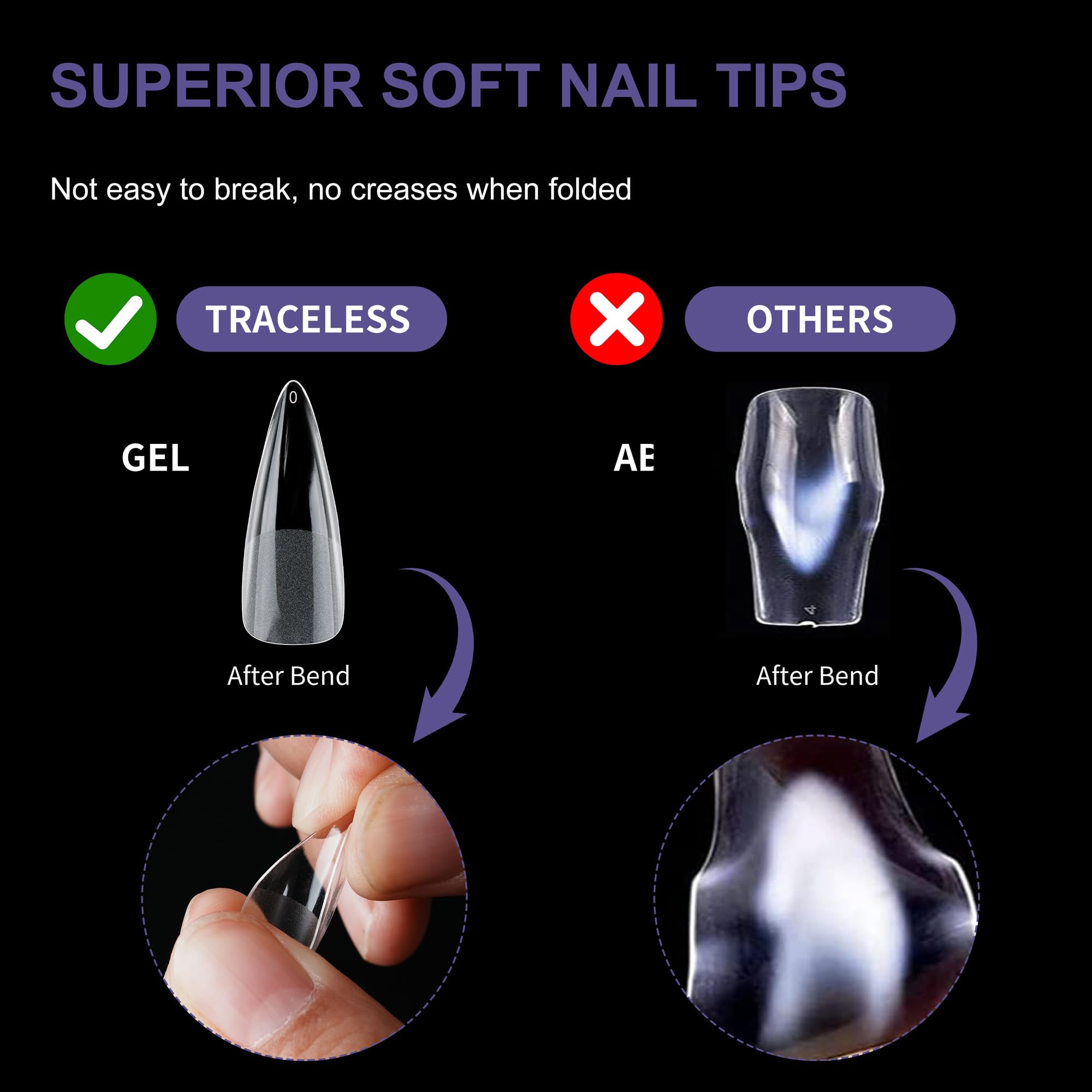 Unghie finte semiopache a punta lunga, in morbido gel, preformate, copertura completa, con scatola trasparente, per saloni di bellezza e nail art fai da te, 600 pezzi/12 misure