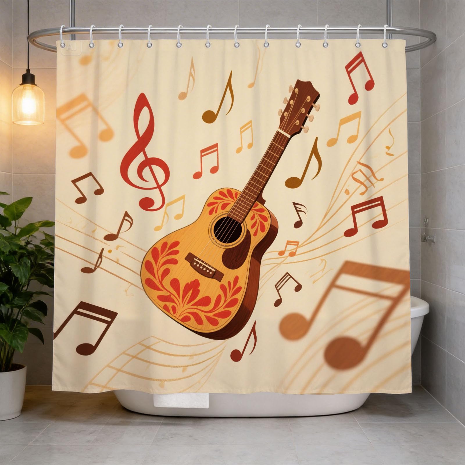 Hongduo 3D Guitar Printed Shower Curtain for Stalls Bathtubs Cartoon Bathroom Decor Shower Curtain Set Polyester Fabric Waterproof 180x200cm/71X79 Inch with Hooks