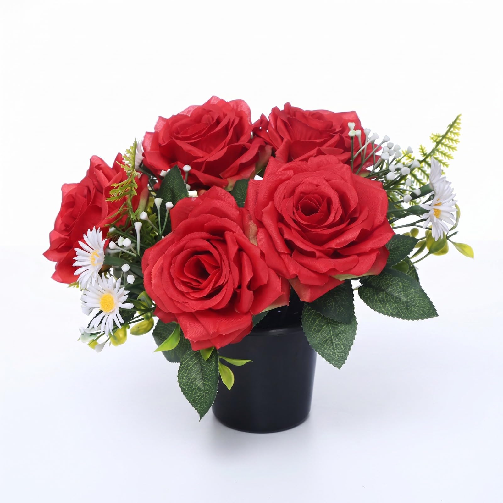 Homesecret Pack 1 Artificial Flowers for Graves in Pots 25cm | Red Foilage Grave Flower Pots for Christmas | Luxury Memorial Flowers for Graves, Funerals & Lasting Tributes | All Season Displays โ image 1