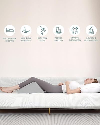 Miniatura 6 de Lossey Almohada de cuña de rodilla con espuma viscoelástica pura, almohada de cuña de cama de 8 pulgadas para dormir, almohada triangular para apoyo