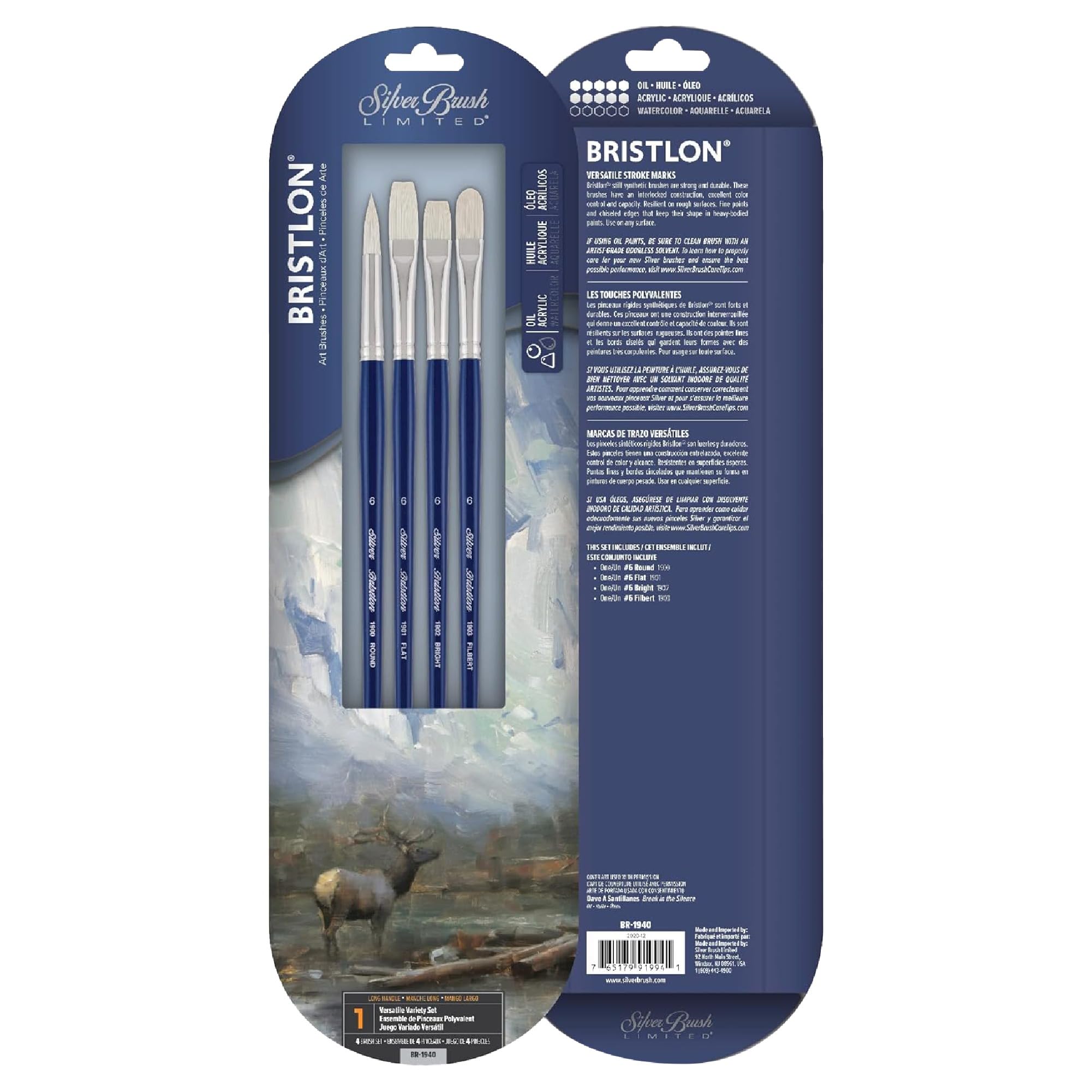Silver Brush Limited - Assortiment de 4 pinceaux Bristlon pour la Peinture à l'huile et Acrylique - Manche Long