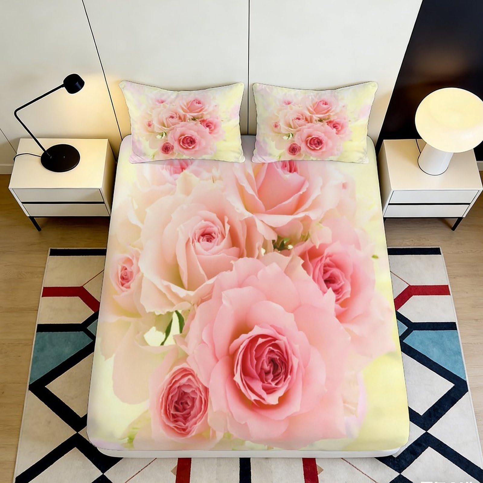 Kzqnxhjprl Style-6 3D Printed Pink Rose Fitted Sheet Microfiber Soft Floral Mattress Cover For Bedroom Guest Room Decor Protection 90X200x25cm