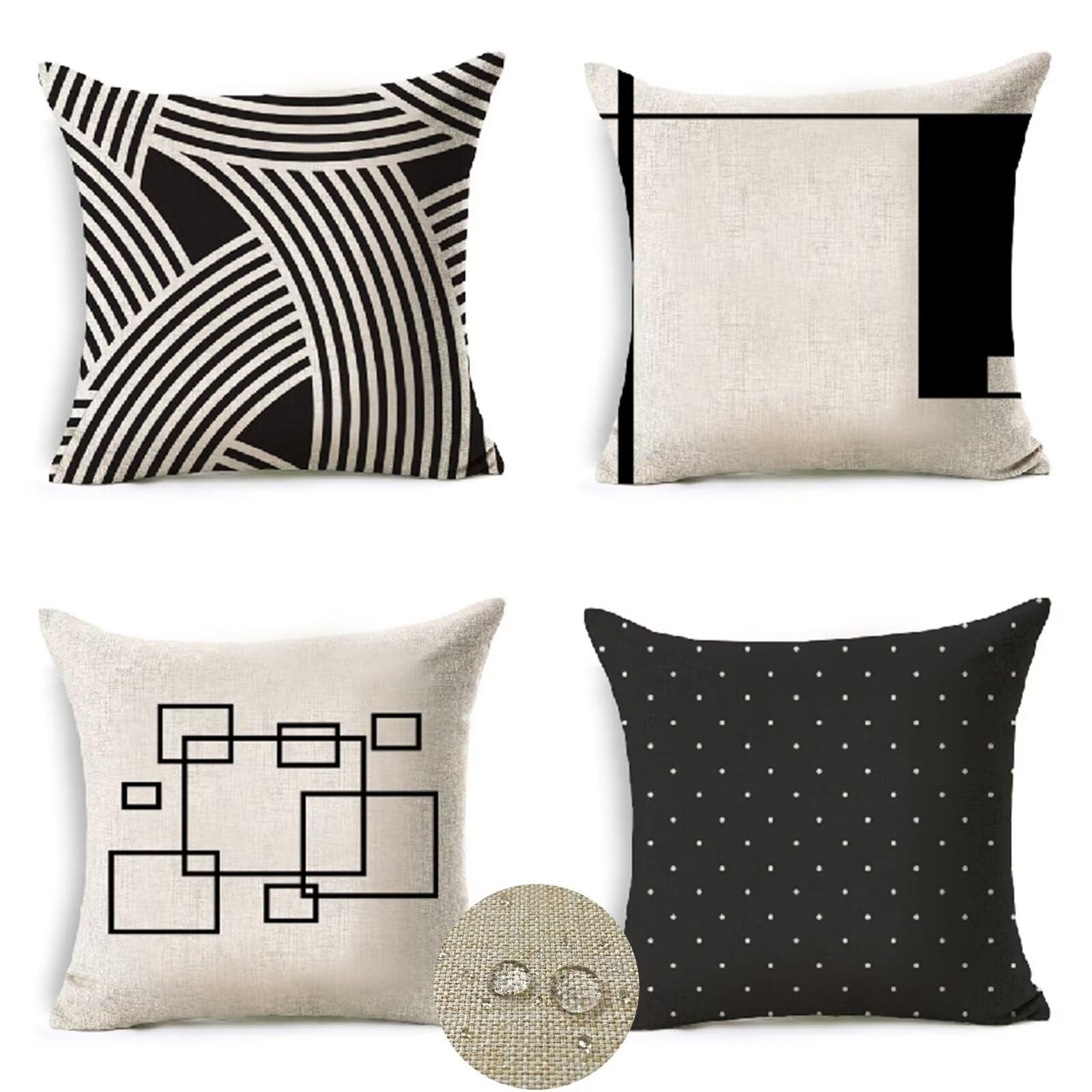 Set Da 4 Federe Cuscini In Lino Impermeabile 65x65 Cm – Stampa Su Due Lati, Cerniera Invisibile, Ideali Per Divani, Giardino, Patio E Arredo Esterno