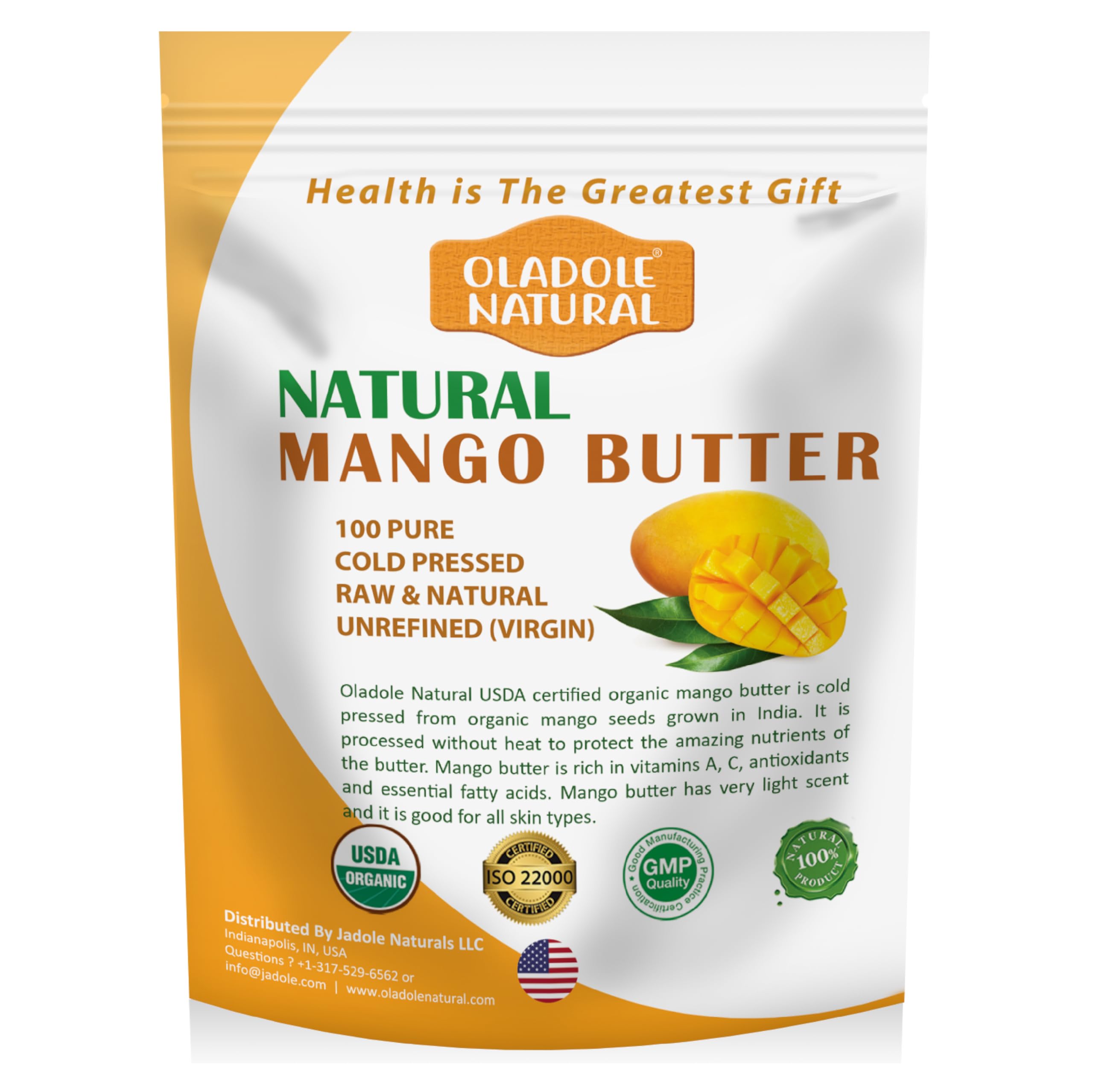 Oladole NaturalOrganic Raw Mango Butter- 400g | Superfood For Deep Moisturization, Wrinkle Reduction, Promotes Soft & Radiant Skin, Anti-Aging | Cold-Pressed, Unrefined, Non- GMO