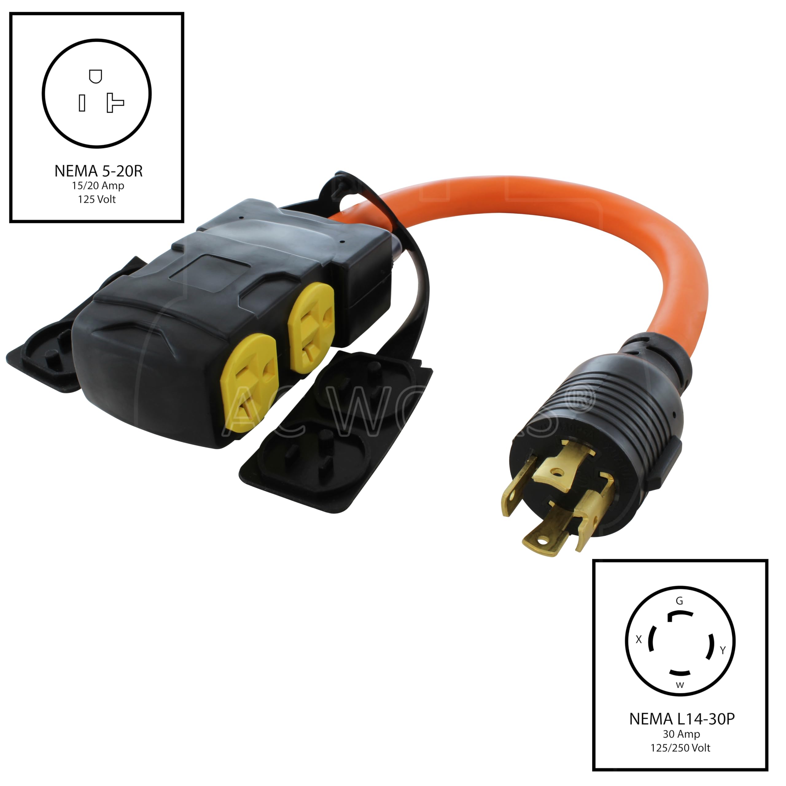 AC WORKS L14-30 30Amp 4-Prong Locking Generator Distribution Cord