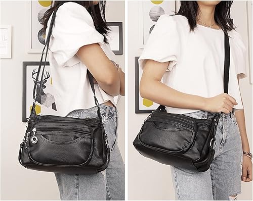 Miniatura 6 de NOTAG Bolsos cruzados de cuero para mujer, bolsos de hombro con múltiples bolsillos, bolsos de viaje grandes