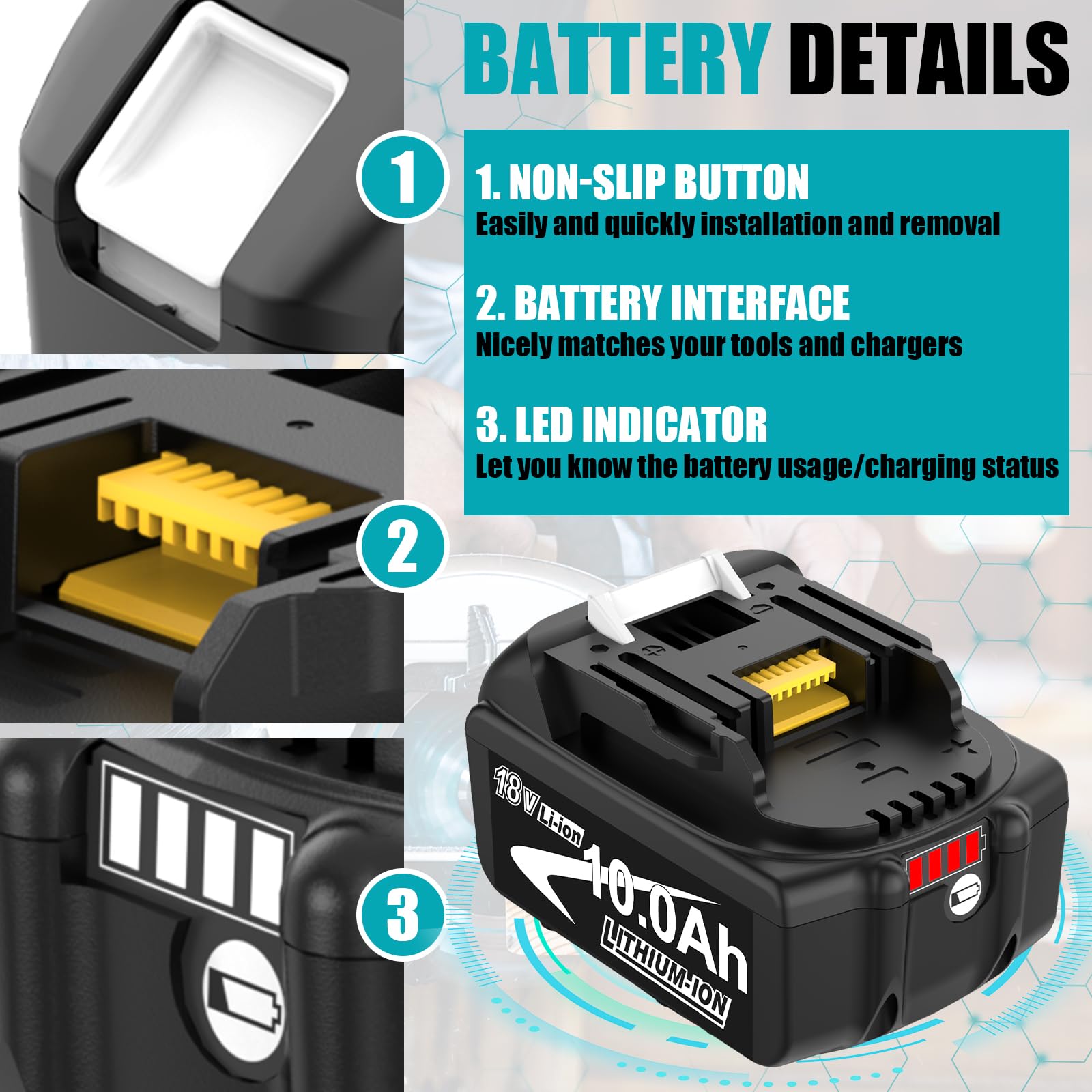 6Stück 10.0Ah für Makita Akku 18V LXT BL1860B mit LED Anzeige | 10.0Ah Hohe Kapazität, LED-Ladeanzeige, Kompatibel BL1860B BL1850B BL1840B BL1830B BL1820, Für Alle LXT 18V Geräte