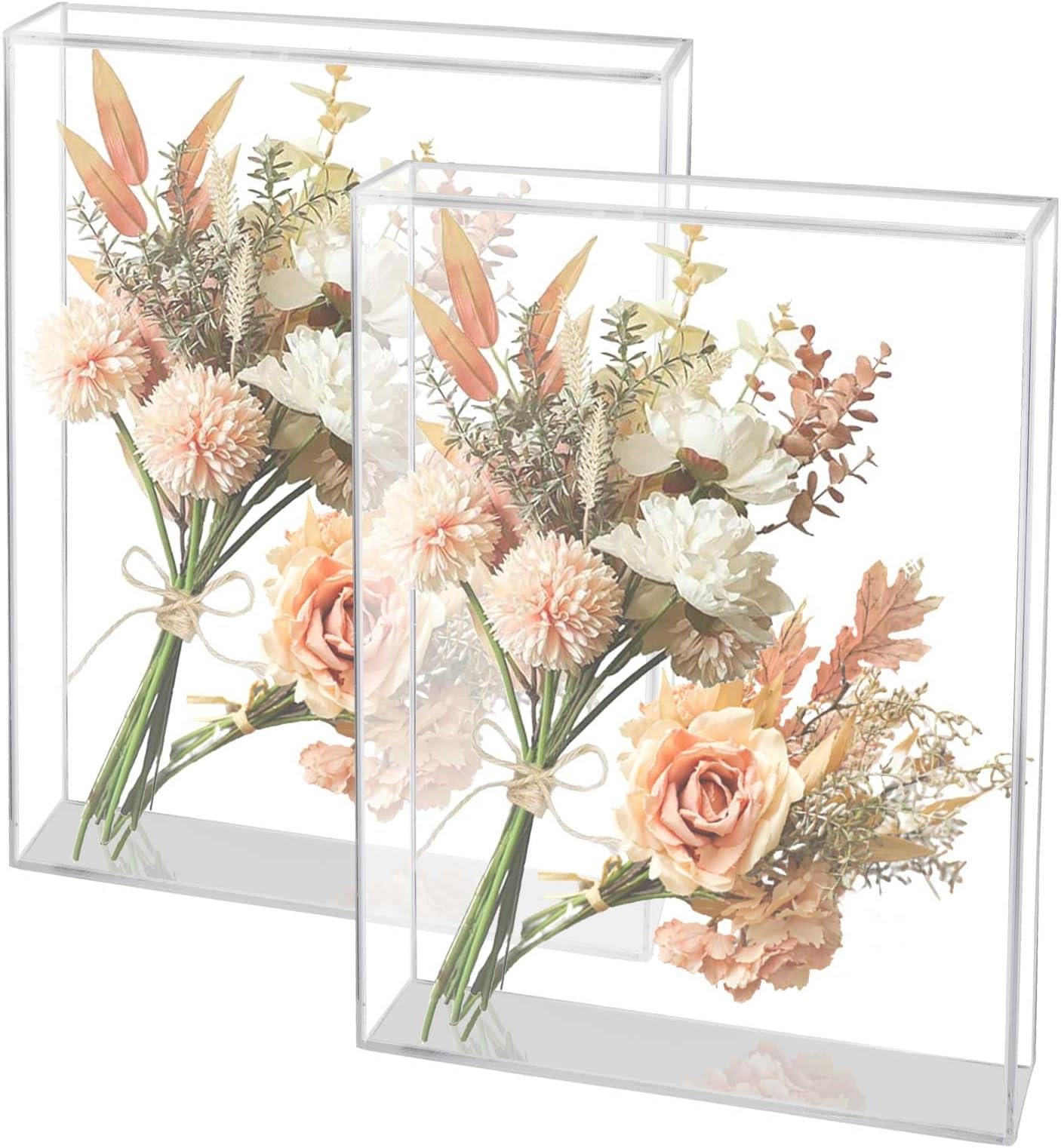 mumisuto 2 Pcs Acrylic Shadow Box Frame, 6 x 8''Shadow Box Frame, DIY Tabletop Display Case, Clear Shadowbox Memory Box for Wedding Bouquet,Memorabilia, Dried Flower Shadow Box Picture Photo Frame