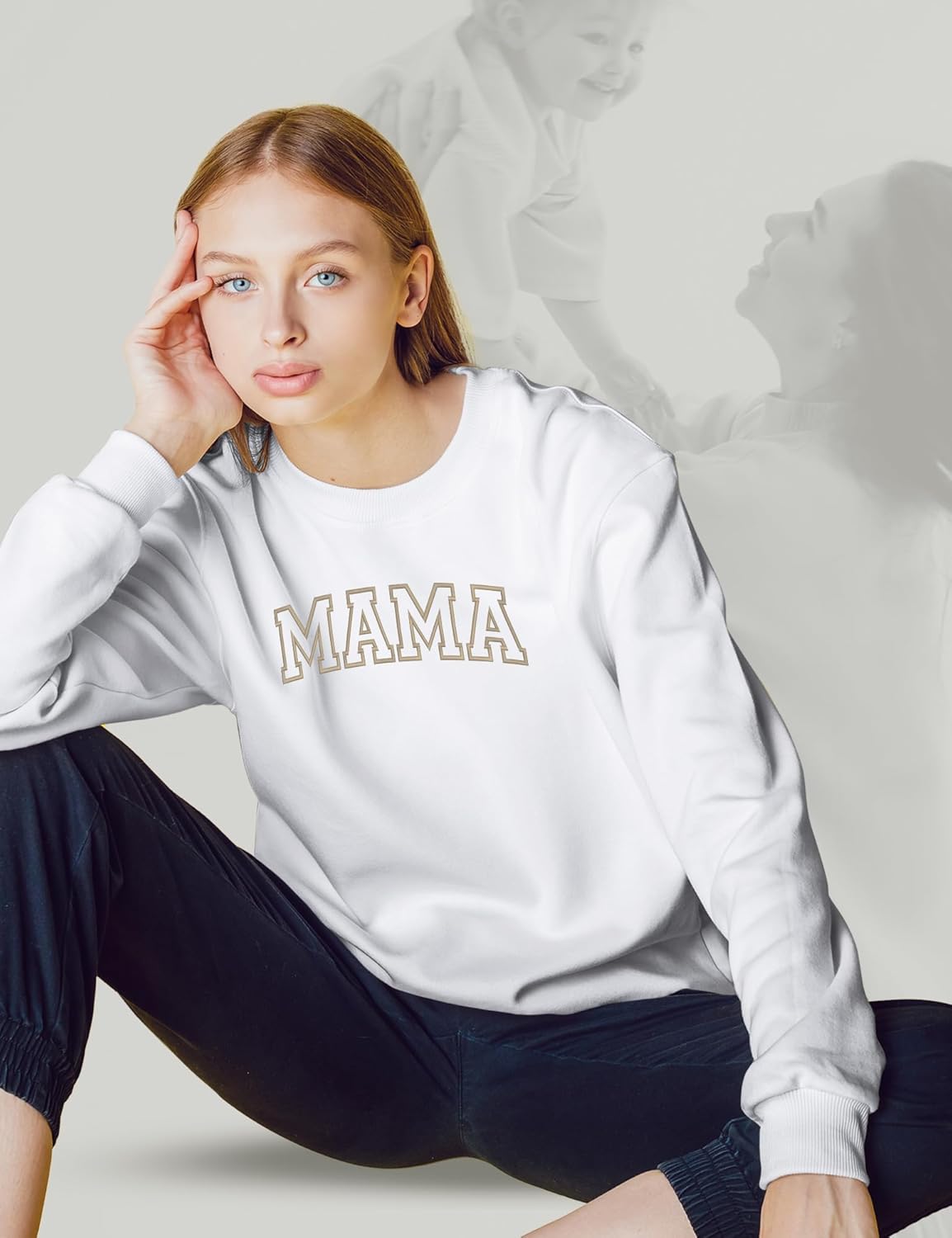 Embroidered Mama Sweatshirt For Women - Mama Crewneck Sweatshirt - Mom Sweater