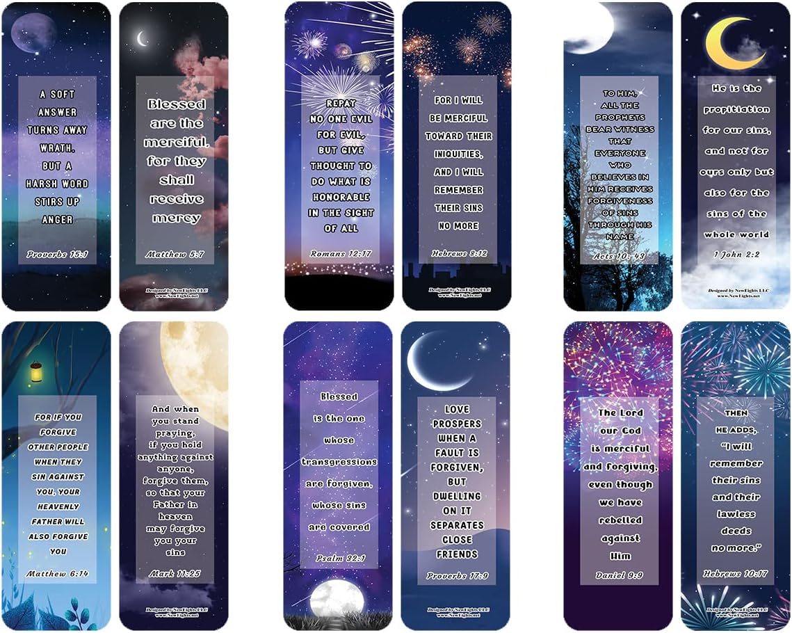 NewEights Bible Prayer Bookmarks About Forgiveness (10-Sets X 6 Cards) – Daily Motivational Card Set – Collection Set Book Page Clippers – Ideal for Church Events
