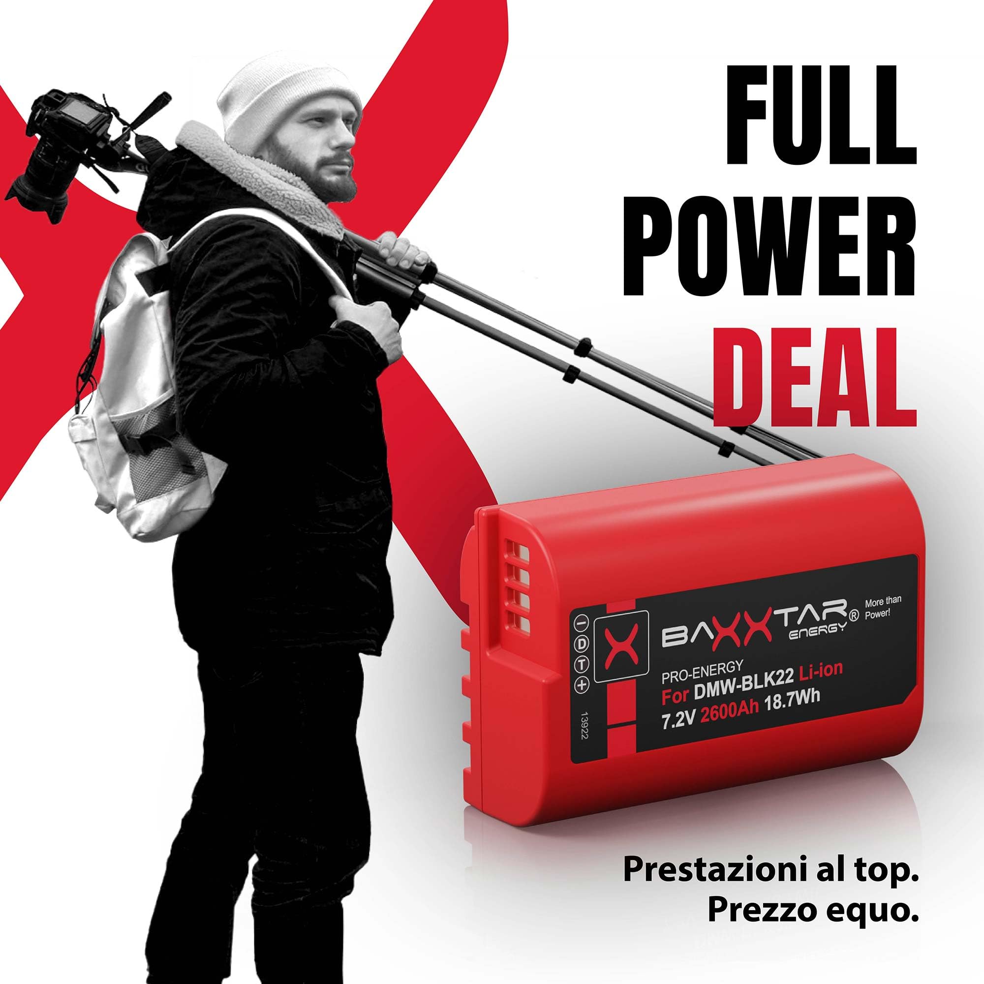 Baxxtar DMW-BLK22 Batteria 2600mAh compatibile con Panasonic Lumix DC S9 S5 S5II S5II-X S5K G9 II GH5 GH5II GH5S GH6 GH7 DMWBLK22 BLK22