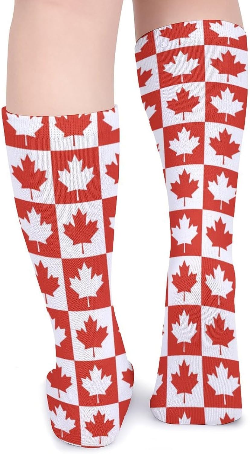 Maple Leaf Canada CA Flag Knee High Socks Casual Long Stockings Over Calf Sock Tube for Women Men