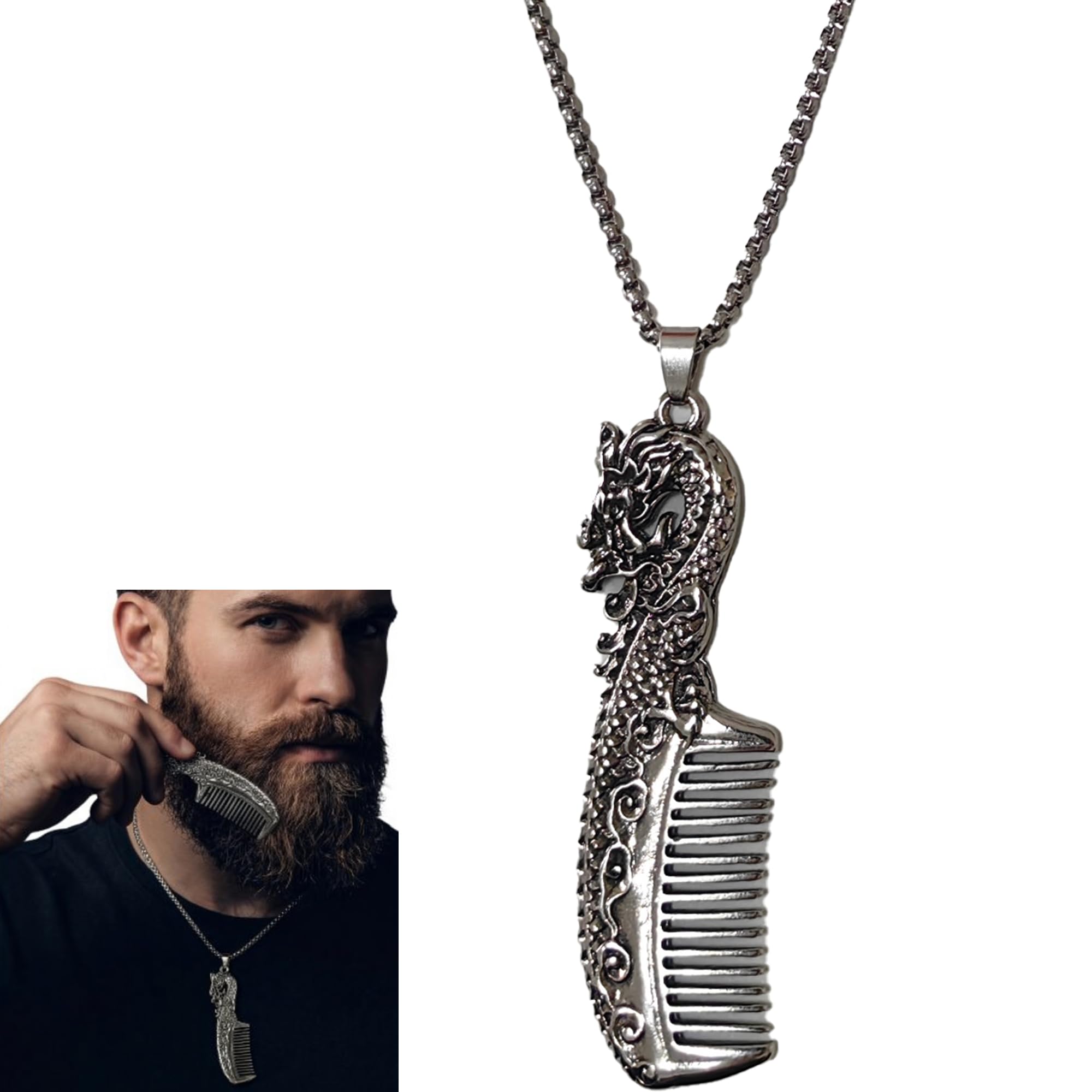 Mustache Comb On Stainless Steel Metal Chain Necklace