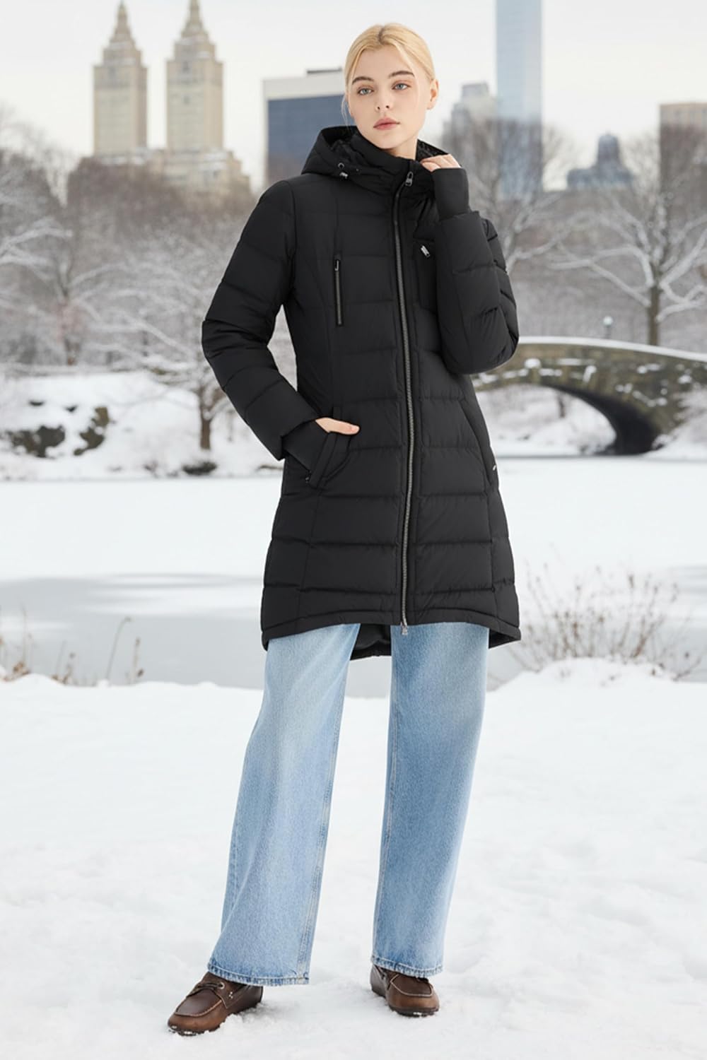 Orolay Women's Winter Down Jacket Long Quilted Puffer Coat Warm Hooded Slim Fit Outerwear - Image 2