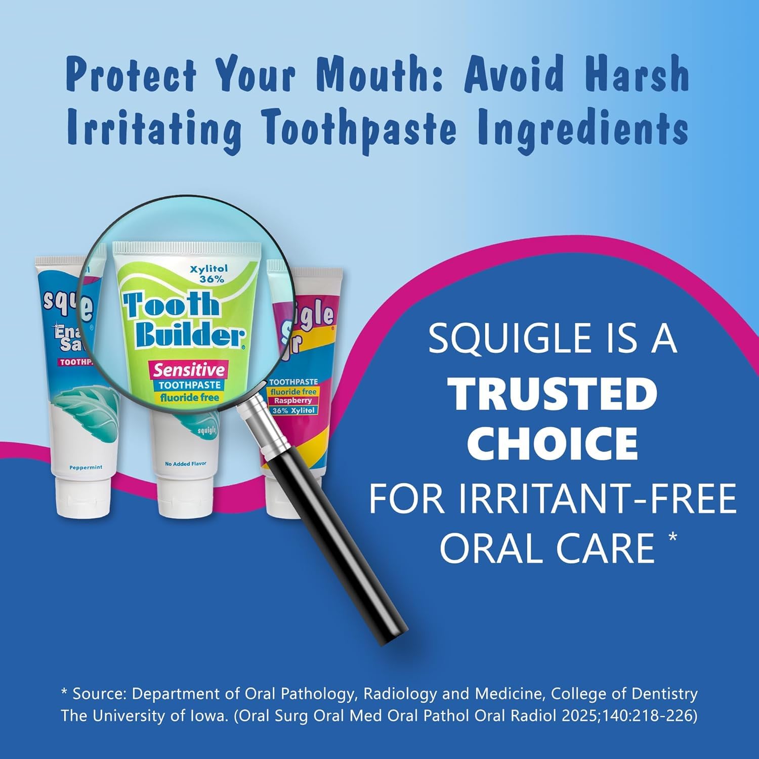Squigle Tooth Builder Sensitive Toothpaste - 36% Natural Xylitol, SLS Free, Fluoride Free, Canker Sore Treatment. Prevents Bad Breath, Perioral Dermatitis, Chapped Lips. Soothes Dry Mouth - (6 Pack)