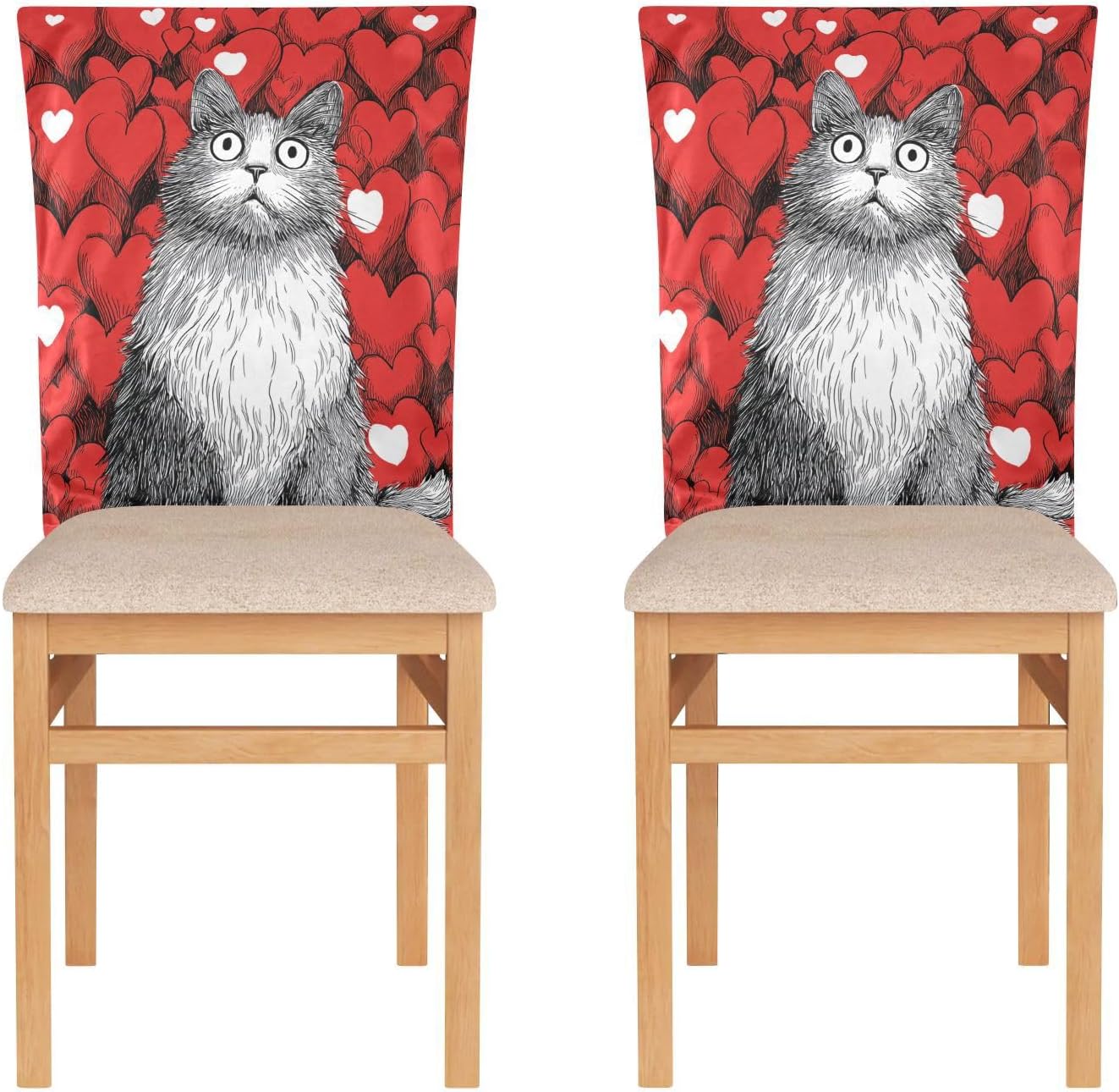 ALAZA Cute Cat Hearts Chair Back Cover Set of 6, Washable Reusable Removable Chair Slipcovers Decorative Chair Cover for Home Kitchen Wedding Party