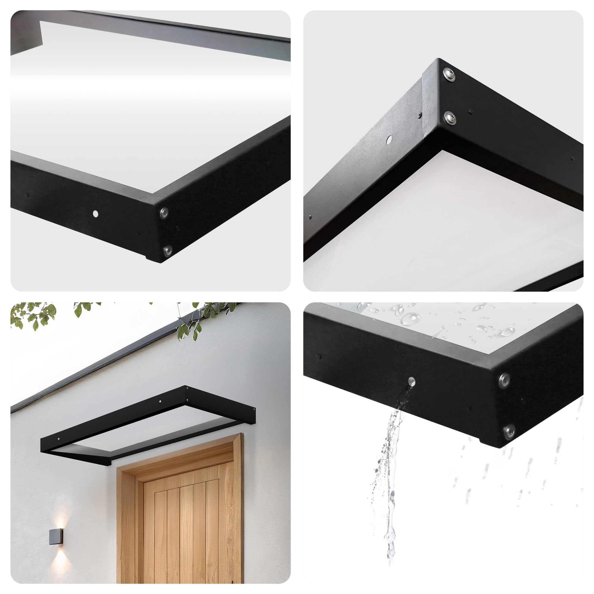 Wasabi - Marquesina Puerta Exterior 120x80cm Axis Plus – Policarbonato 2,7mm Sólido – Soportes de Hierro Antracita – Fácil Montaje – Tejadillo Protección Lluvia Ventana – Cubierta Resistente Jardín