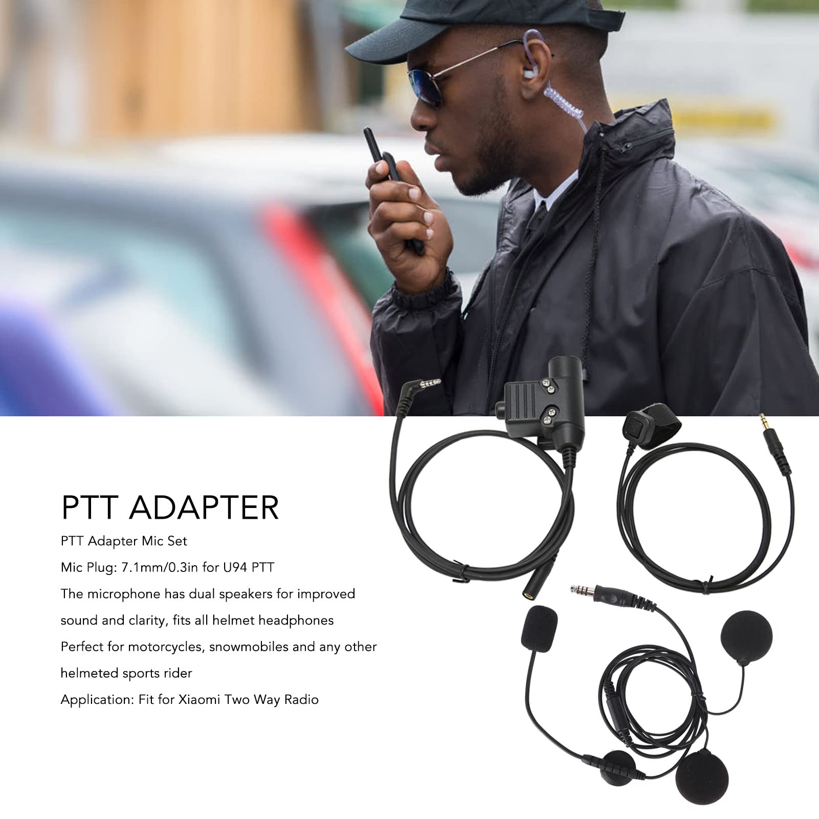PTT Adapter MIC Zestaw Push to Talk Adapter słuchawkowy dla 2 -Way Radio Motorcycles Snowmobiles Premium ABS Plastikowe U94 PTT Kabel 90cm