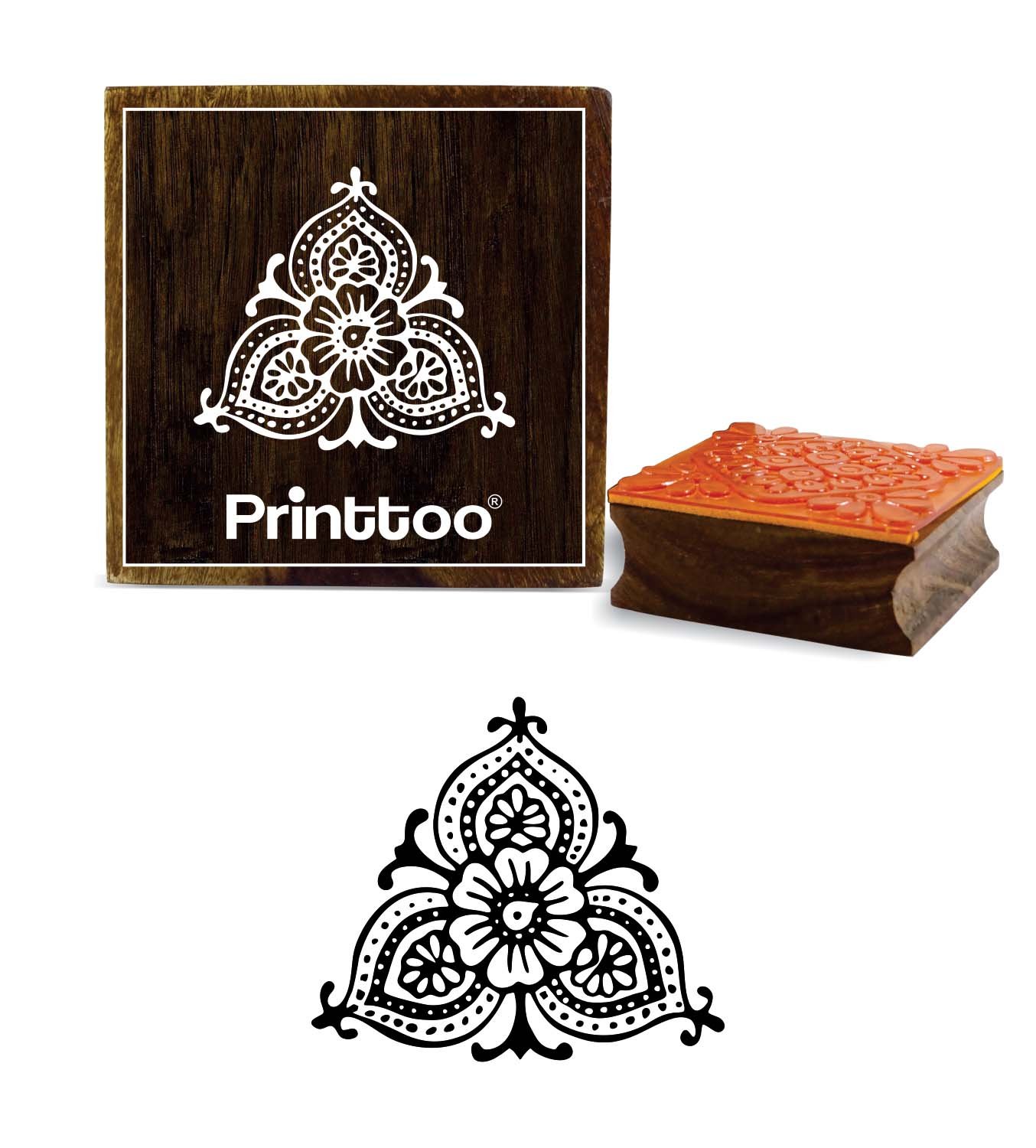 PrinttooFloral Design Square Brown Wooden Rubber Stamp Block Scrap-Booking-2 x 2 Inches