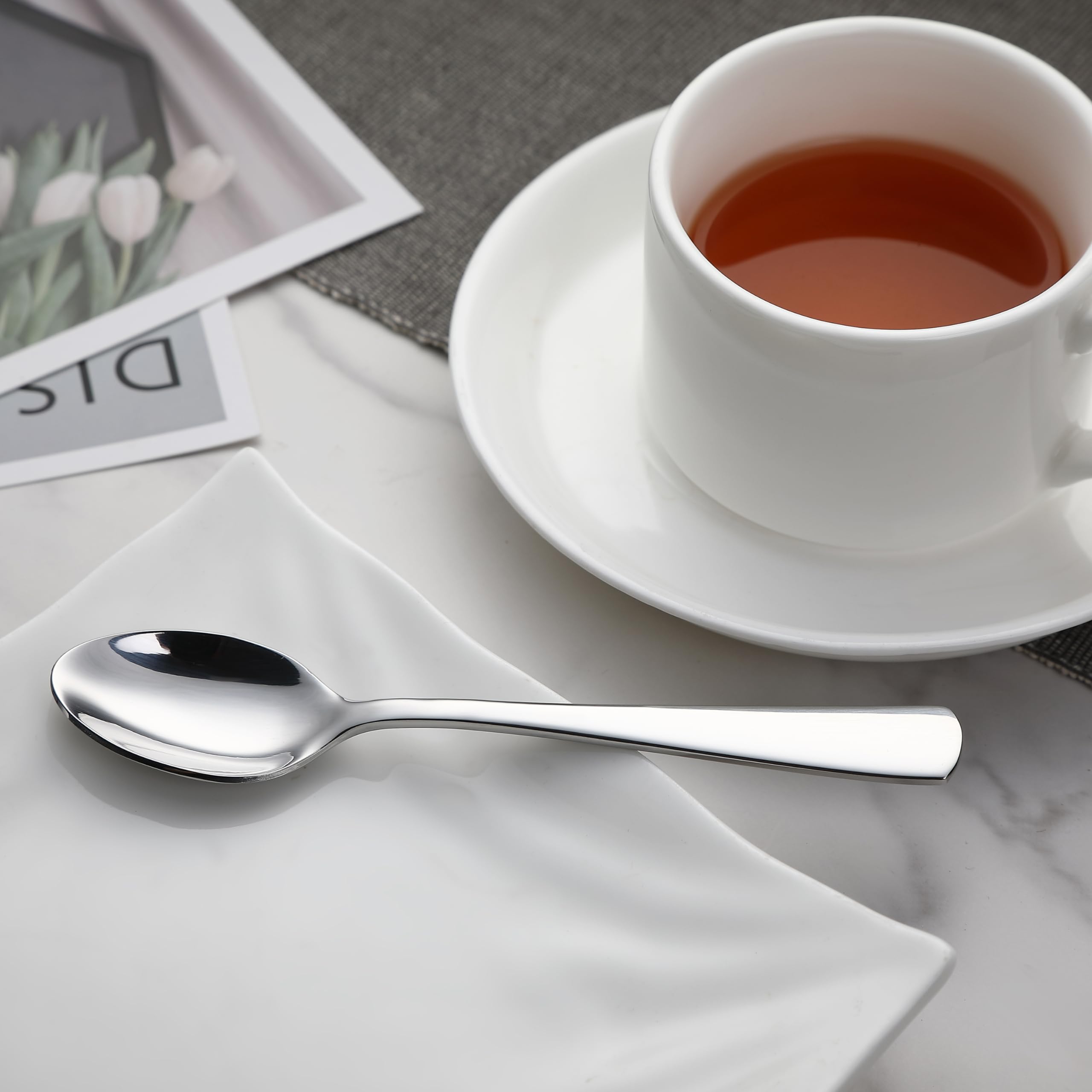 Set De 6 Cuillères à Café En Acier Inoxydable Doré - Design Feuille Élégant, Poli Miroir, Pour Expresso Et Desserts