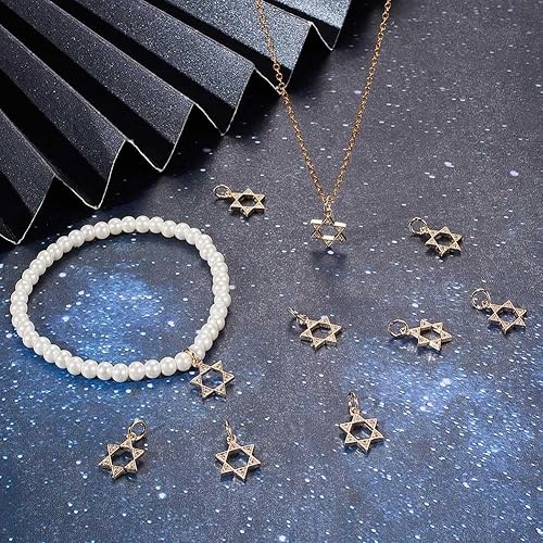 Miniatura 4 de Beebeecraft 1 Box 16Pcs Star of David Charm Star Pendant Charms 14K Gold & Platinum Plated Brass Cubic Zirconia for Jewelry Making Necklace DIY
