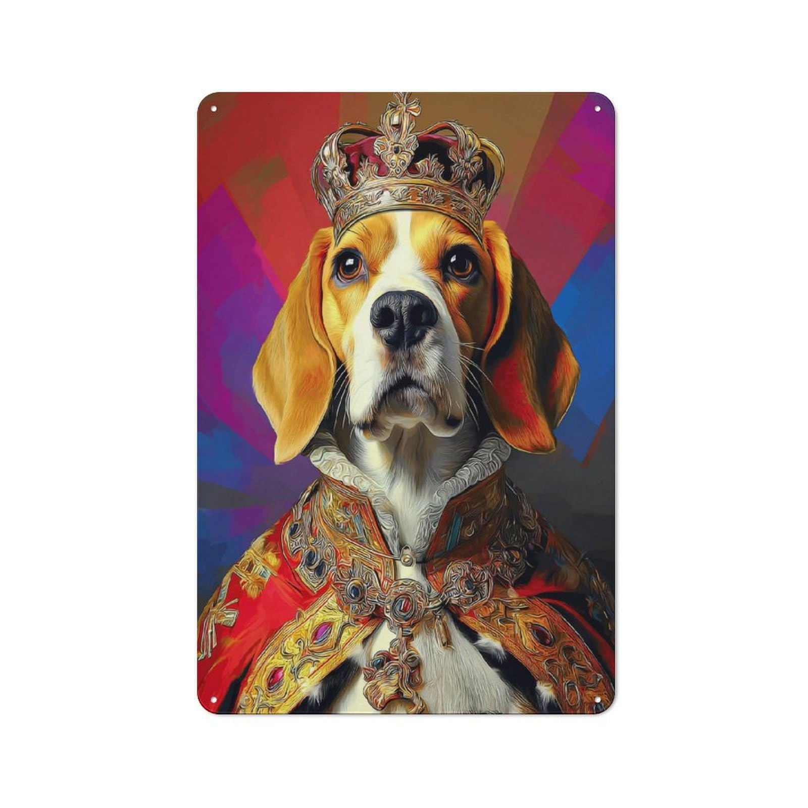Junmoney Royal Beagle Majesty Portrait -1 Decorative Tin Plaque 30X20cm, Vintage Bar Wall Plaque For Bar, Kitchen, Garage Or Games Room
