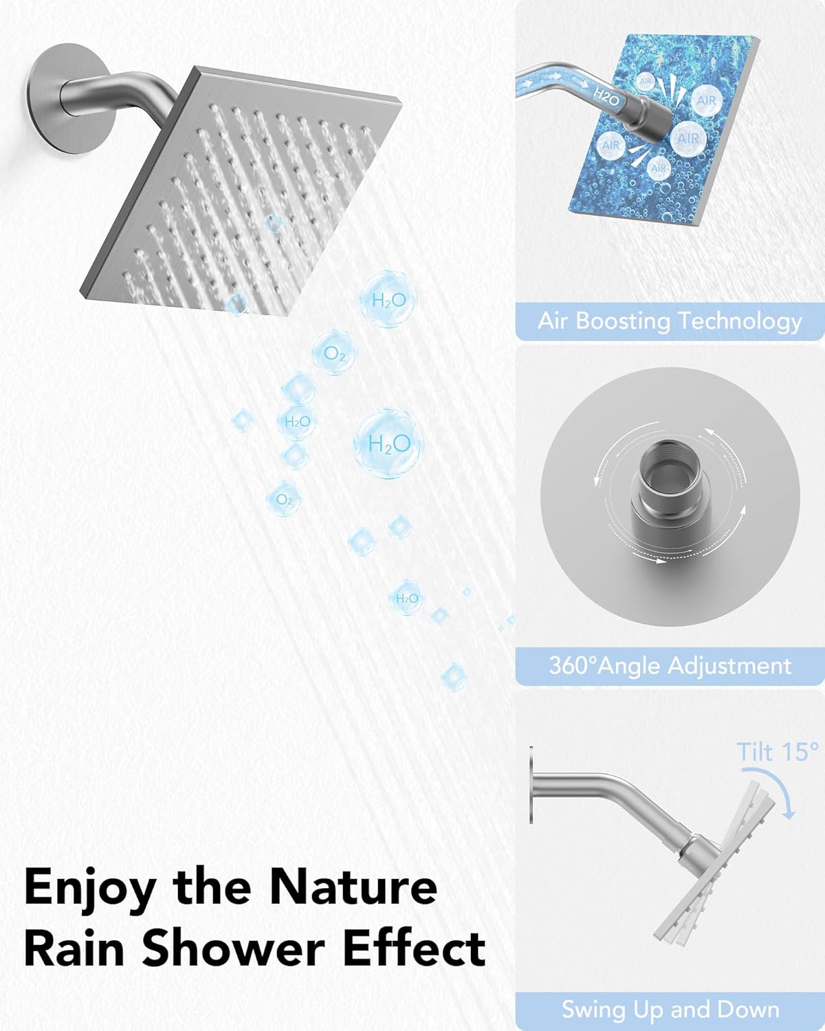 Dual Shower Heads Shower System: Aposhion Thermostatic Shower System - 16" & 6" Rainfall Shower Heads with Handheld Sprayer & 6 Body Massage Jets, Bathroom Shower Faucet Set with Valve, Brushed Nickel