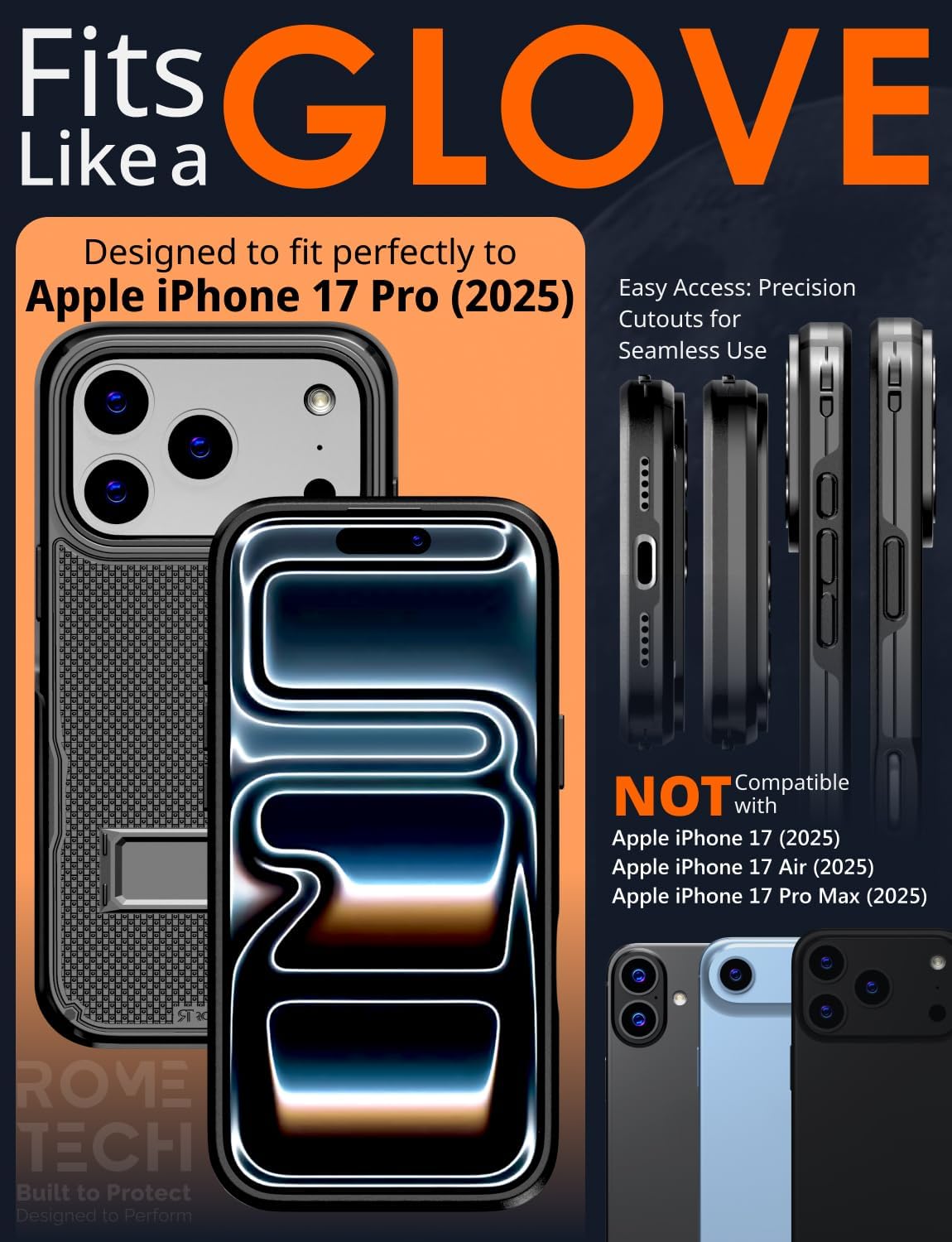 Designed for iPhone 17 Pro Case with Belt Clip Holster - Compatible with MagSafe Magnetic Heavy Duty Phone Cover with Kickstand - Black