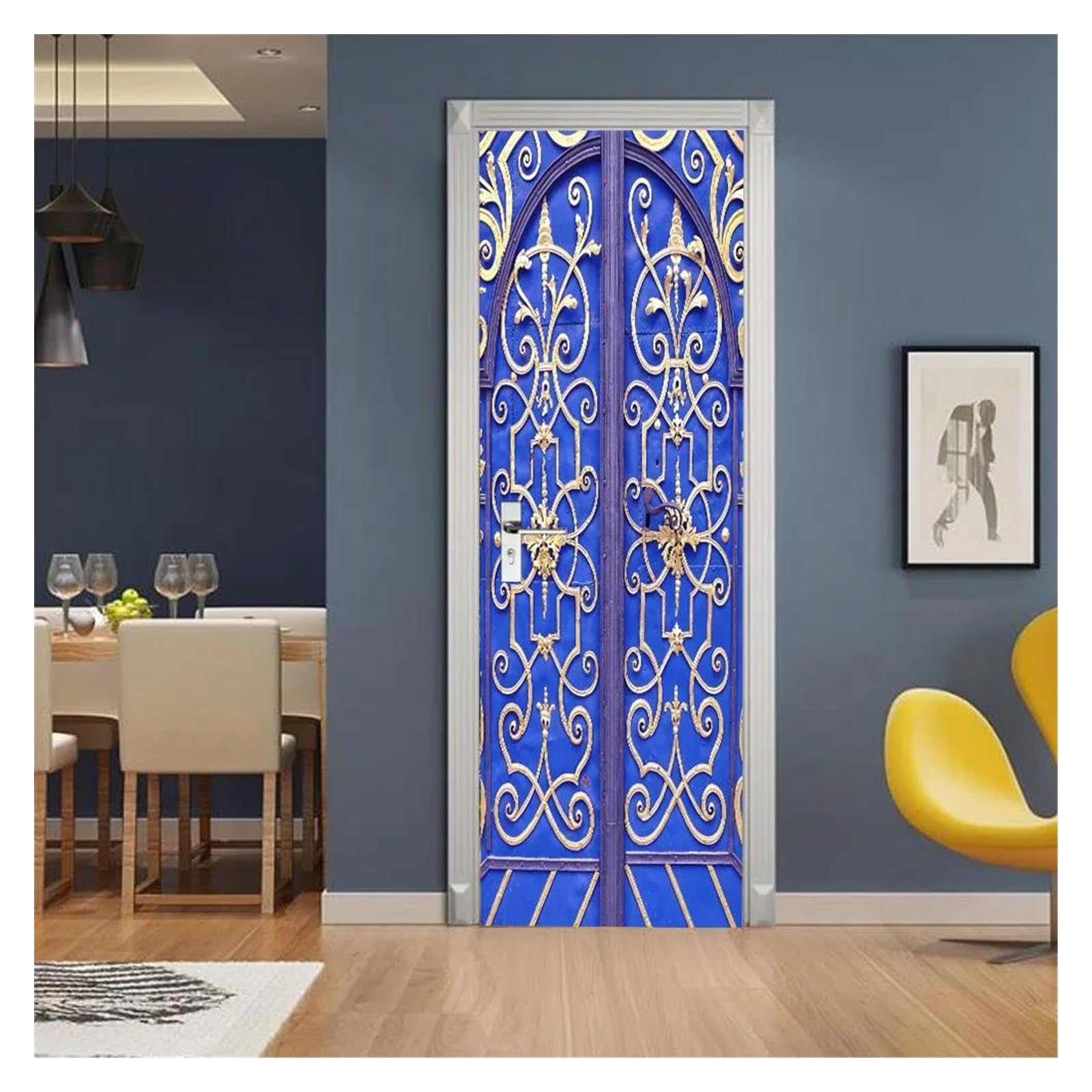 Stickers decoration salon cuisine pour masquer une vieille porte 85x215cm