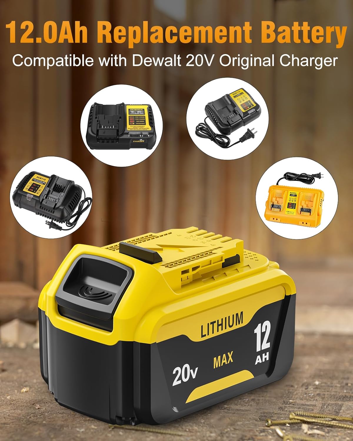 HOCHSTERN 2Pack 12.0Ah Battery Replacement for Dewalt 20V Max Battery Compatible with Dewalt 20 Volt Lithium Ion Batteries DCB205 DCB203 DCB201 DCB210 DCB200 Cordless Tools - Image 4