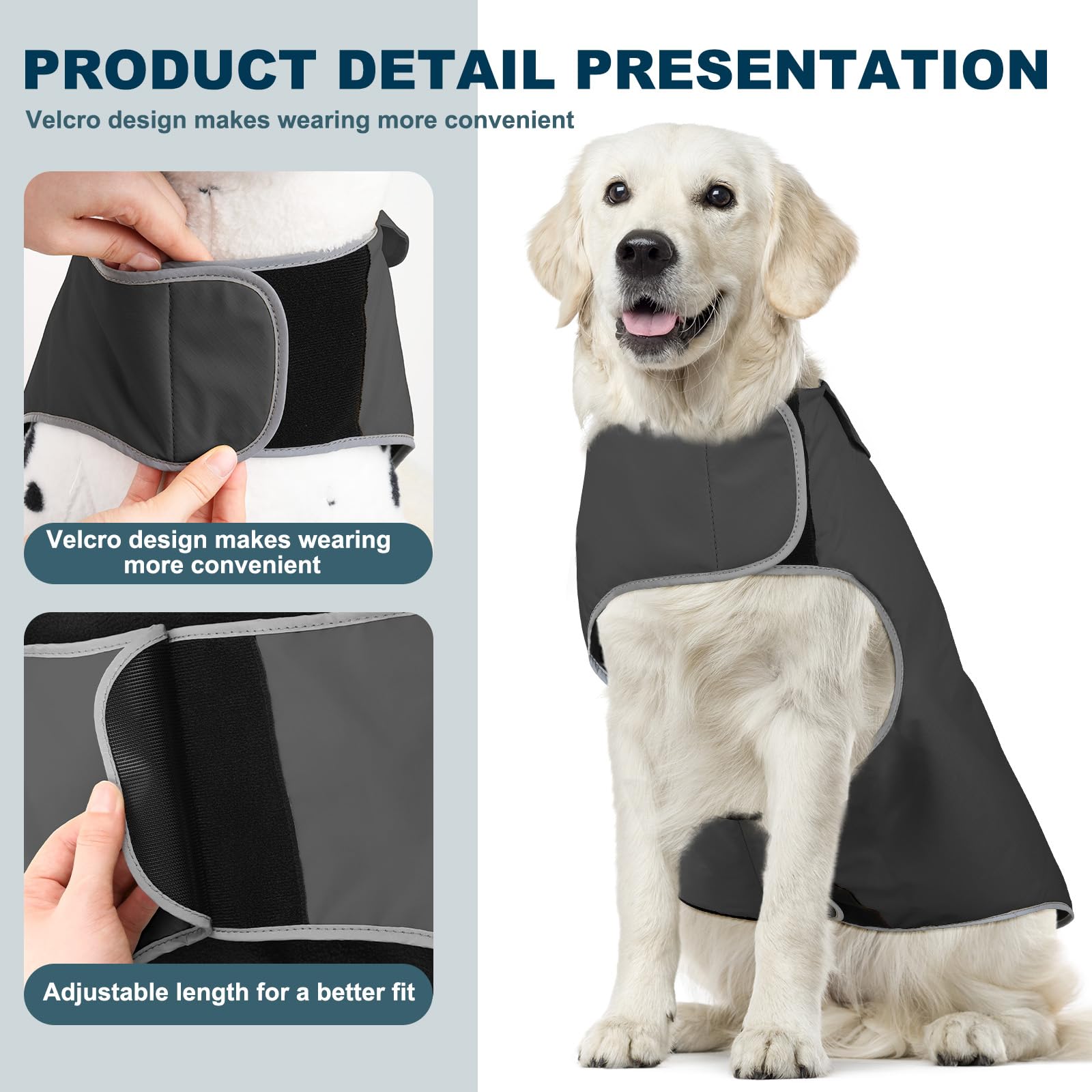 Reflective Dog Raincoat: Lightweight, Adjustable Vest - Warm Dog Coat for Large Dogs (Gray, X-Large) - Image 4