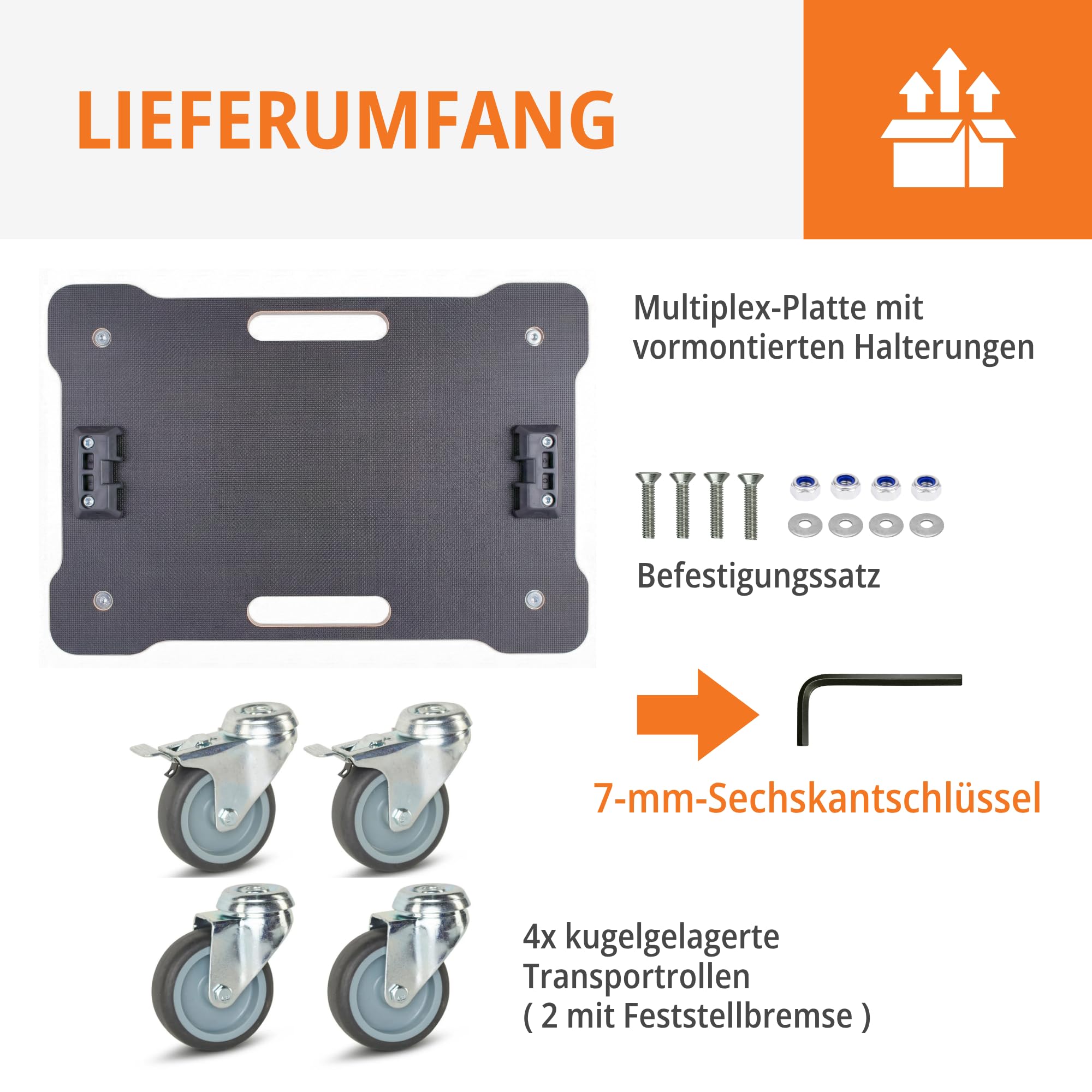 L-BOXX Rollbrett mit Siebdruckplatte – Schwerlast Transportroller für Bosch Sortimo L-BOXX | Rollwagen mit 4 Lenkrollen & Feststellbremse | kompatibel mit L-BOXX System (Siebdruck)