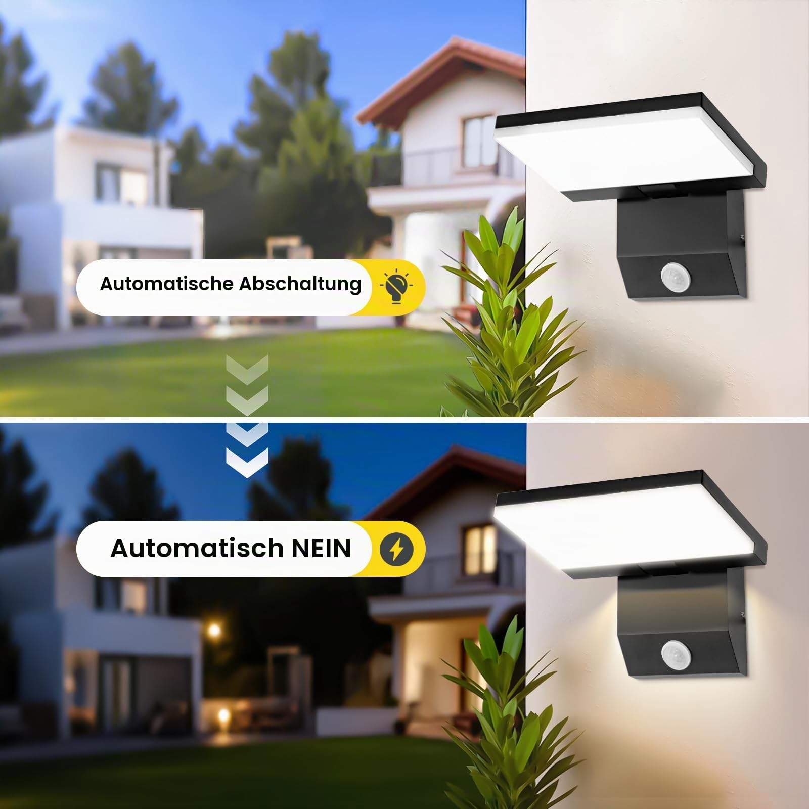 2 Stück 36W LED Wandleuchte Aussen/Innen Modern Schwenkbar Wandlampe | mit Bewegungssensor warmweiß 3000K wasserdicht IP65 Außenwandleuchte LED Panel Außenlampe für Terrasse Eingang Garten Balkone