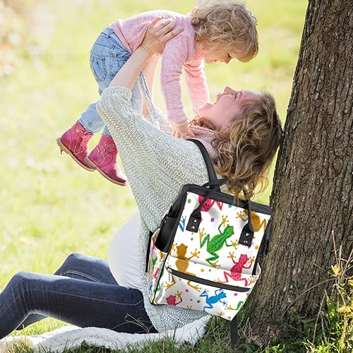 Miniatura 6 de cfpolar Divertida mochila de pañales de rana colorida para maternidad recién nacido bolsas grandes para bebés para mamás padres mochila de viaje
