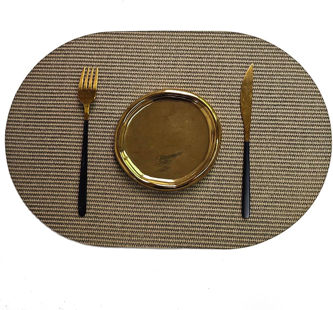Large Size Oval Wipeable Placemats|Waterproof Washable Vintage Table Mats|Farmhouse Place Mats for Kitchen Dining|45x30cm(17.7x11.8in),Dark Brown,6PCS