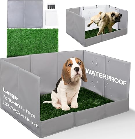 Dog Grass Pad with Tray Foldable Dog Litter Box High Walls, Odor Free Artificial Grass for Dogs Potty, Pee Pad Holder, Seamless, No Assembly, Waterproof, Easy Clean, Portable for Travel