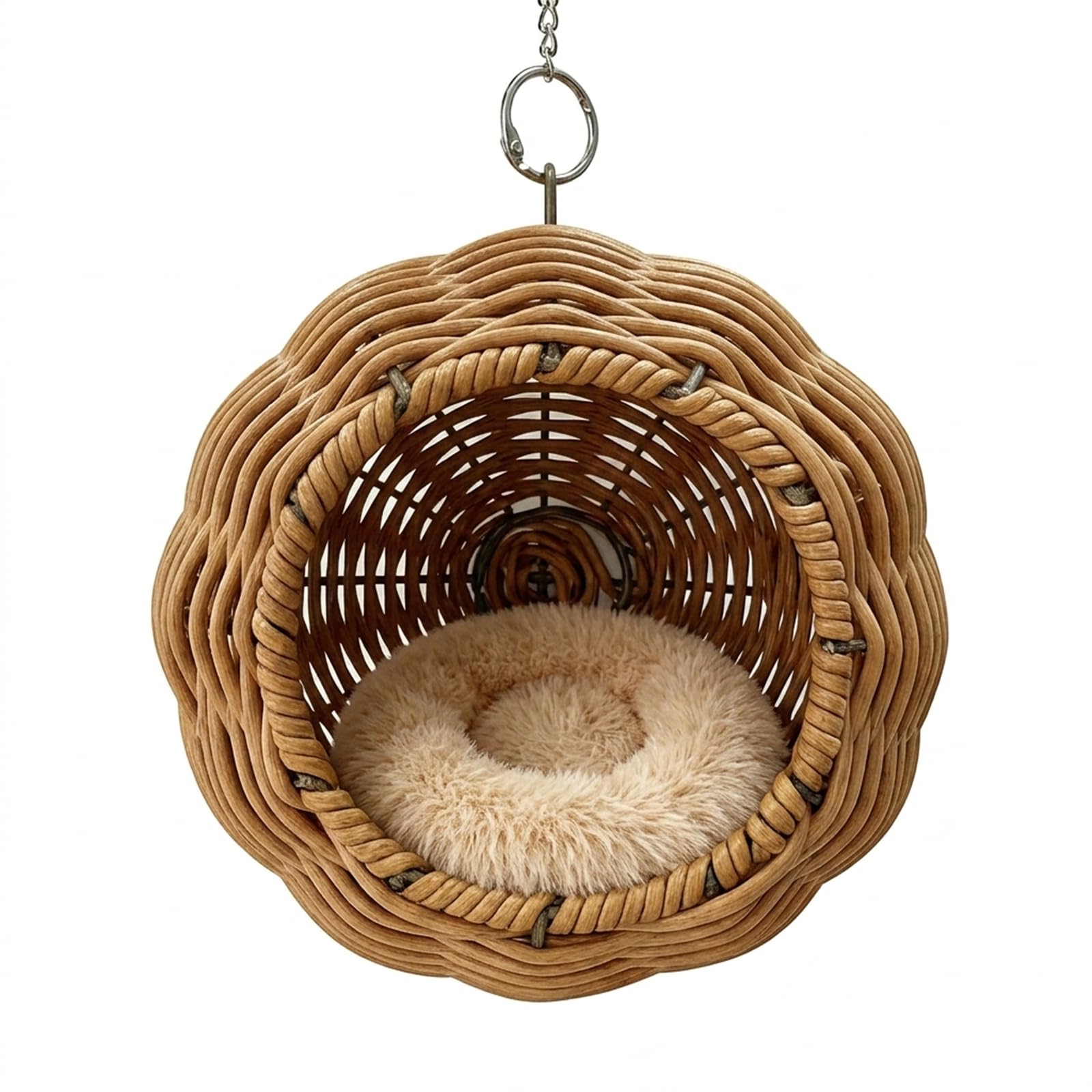Nid Oiseau pour Cage, Nid en Rotin Imité avec Armature en Acier, Nid d’Élevage Transpirable pour Perruches, Canaris, Pinsons avec Coussin Amovible et Chaîne de Suspension