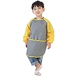 Plie Kids Painting Apron - Waterproof Long Sleeve Art Smock for Toddlers & Preschoolers, Messy Play, Baking, Crafts, Cooking, Sensory Activities (Ages 1-10), Black Check (33-XL)