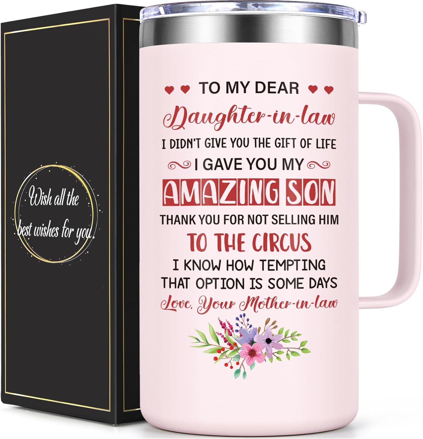 Lifecapido Daughter In Law Gifts from Mother In Law, 20oz Insulated Coffee Mug, Christmas Gifts for Daughter In Law, Rose Quartz