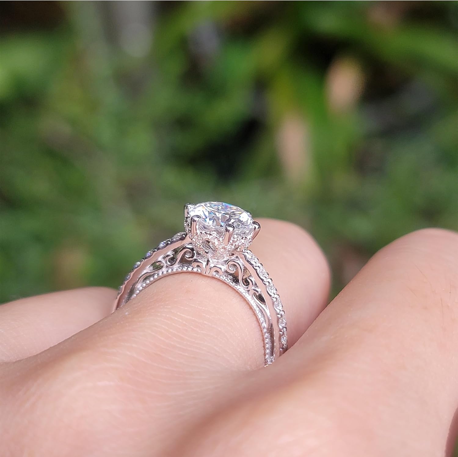 DovEggs Moissanite Engagement Rings for Women Moissanite Ring 1.5ct 7.5mm F-G-H Color Cut Vintage Art Deco Anniversary Wedding Ring Sterling Silver with 18K White Gold Plated