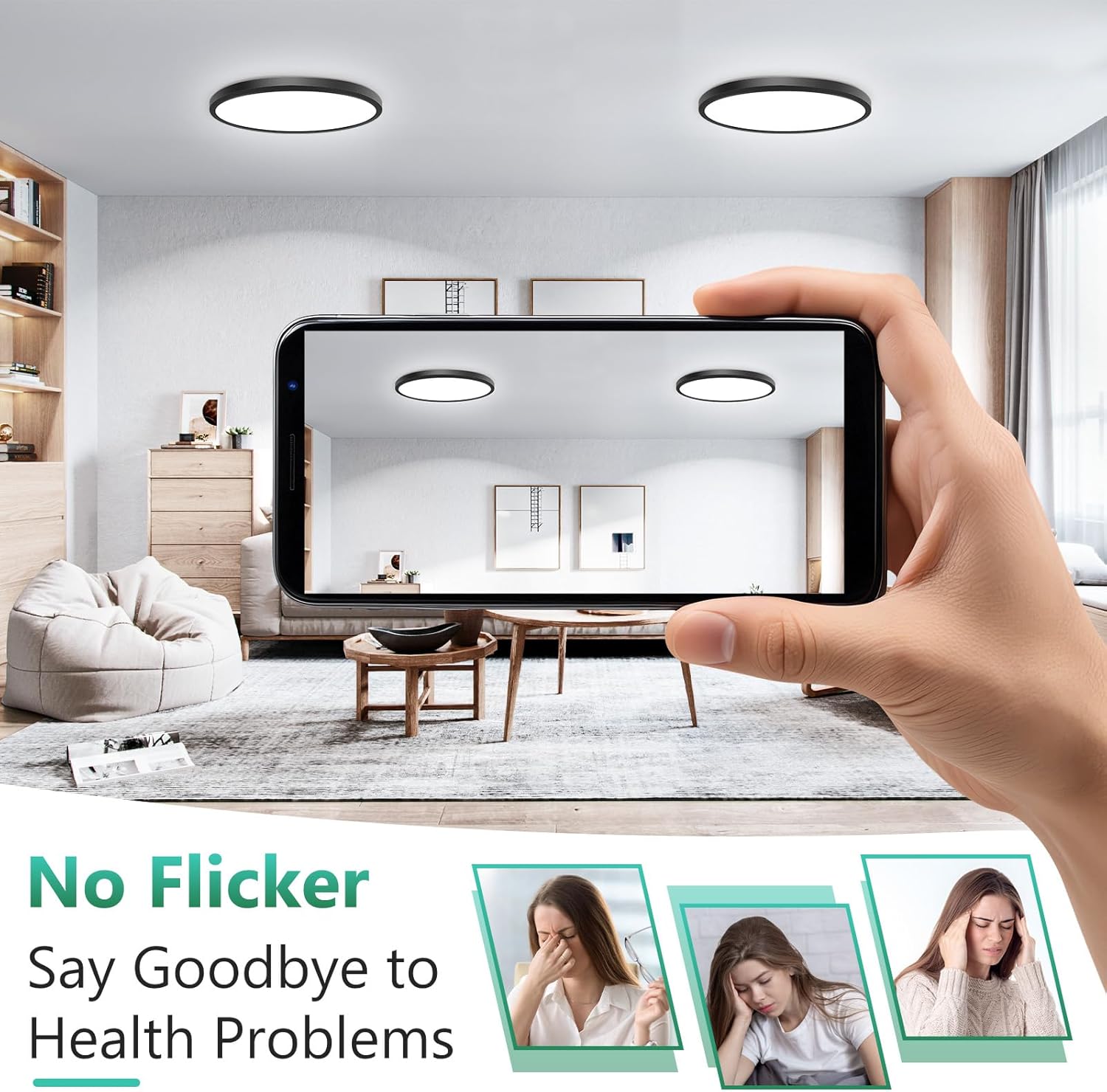 Brightever Black LED Flush Mount Ceiling Light, 12 Inch 3200LM, 240W Equivalent Hallway Light Fixtures, 5000K Daylight White 0.67 Inch Thickness Light Fixture Ceiling Mount, Non-Dimmable, 4 Packs