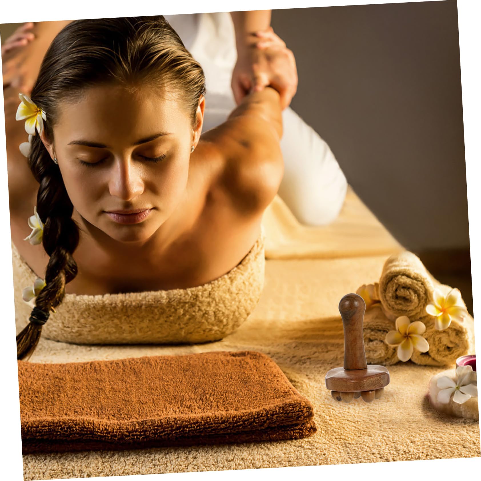 BESTYASH 4piezas Masajeador De Madera Multiusos Para Relajación Herramienta De Masaje De Aromaterapia Para Espalda Cuello y Piernas Diseño De Cuerpo De Madera Natural