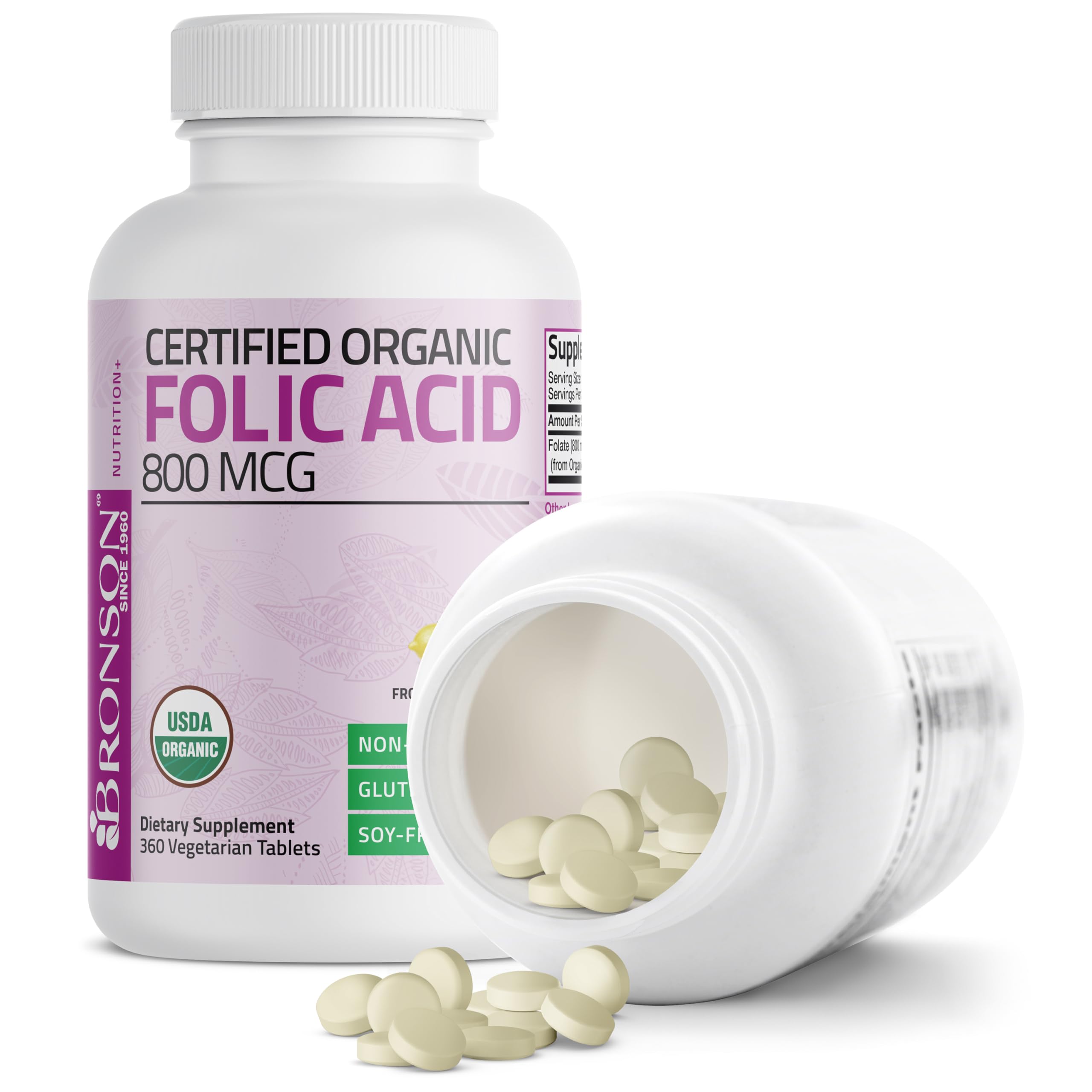 Bronson Folic Acid 800 mcg, USDA Certified Organic, 360 Tablets — Amazon image 4