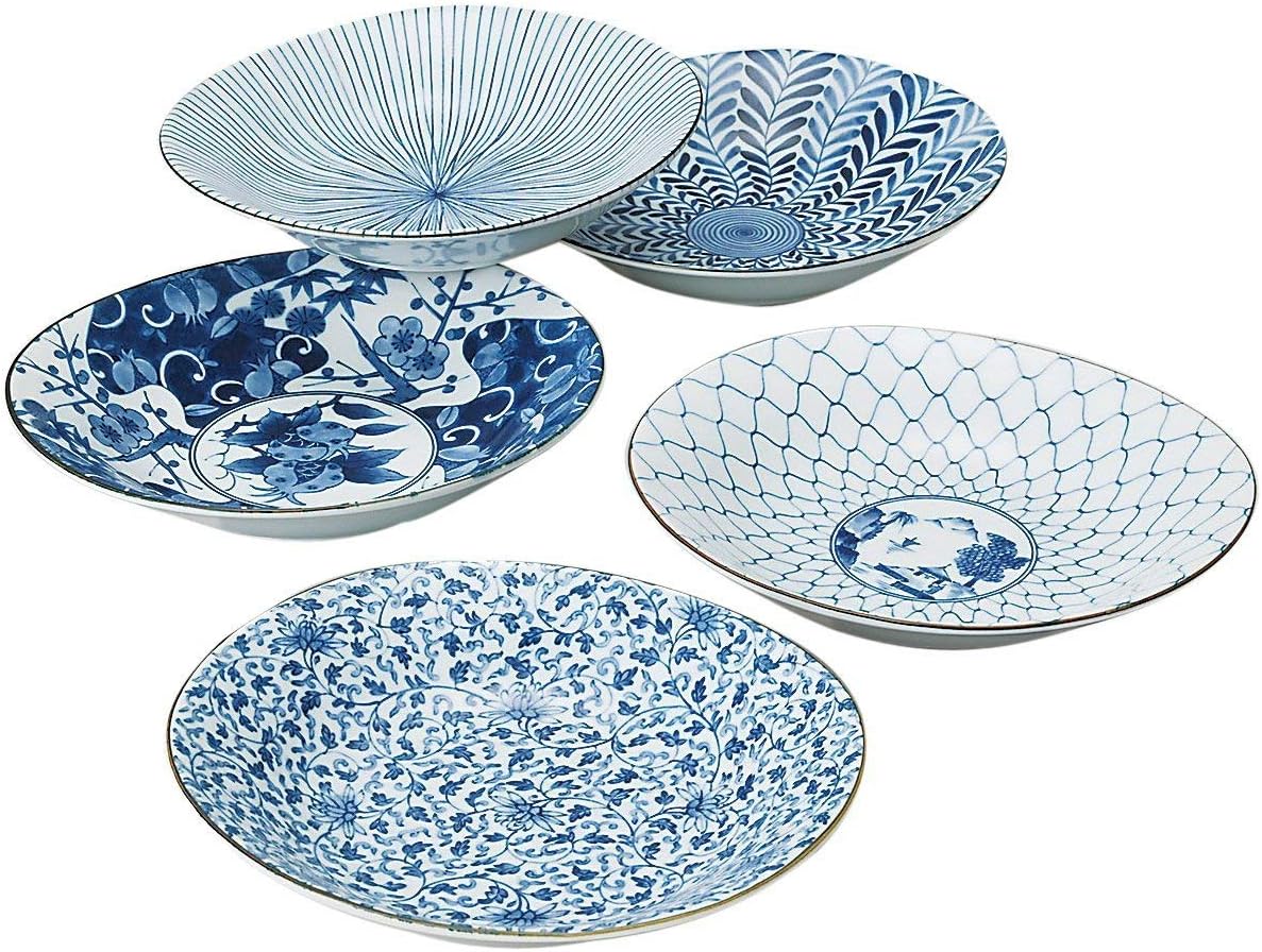 Liphontcta Japanese Ai-e (Ukiyo-e) Indigo Patterns Porcelain Plates Garden Sculpture Outdoor Decoration