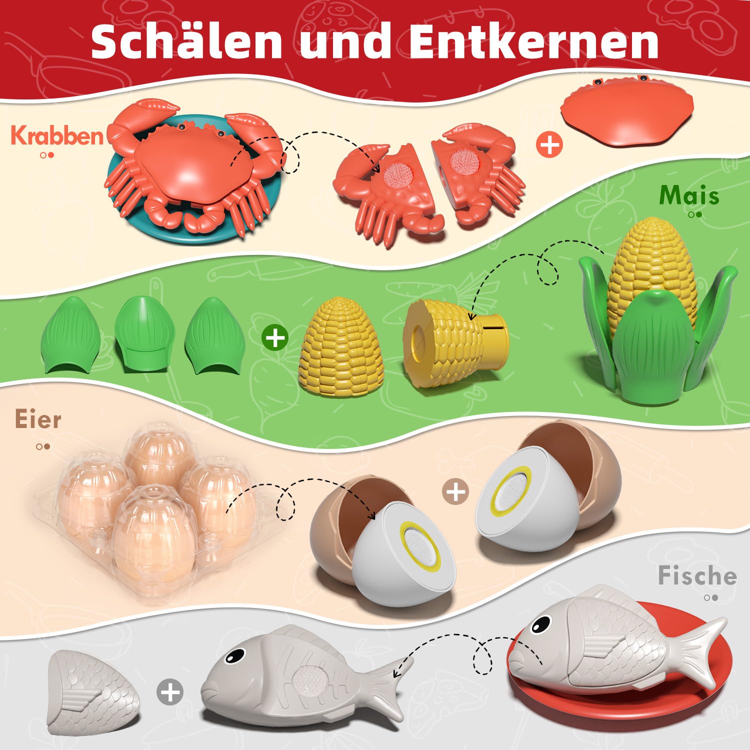 Lehoo Castle Kinderküche Zubehör, Spielküche Zubehör, Kinderküche Geschirr, Töpfe Kinderküche, Spielzeug ab 3 Jahre