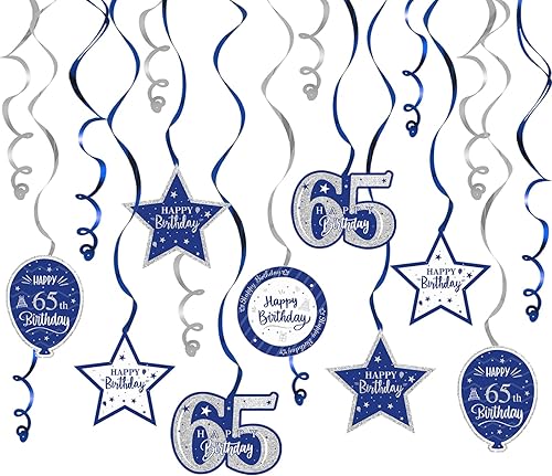 Miniatura 92 de Serpentinas de remolinos de cumpleaños feliz de 16 años con purpurina azul y plateada - Kit de 15 piezas de remolinos colgantes para el kit