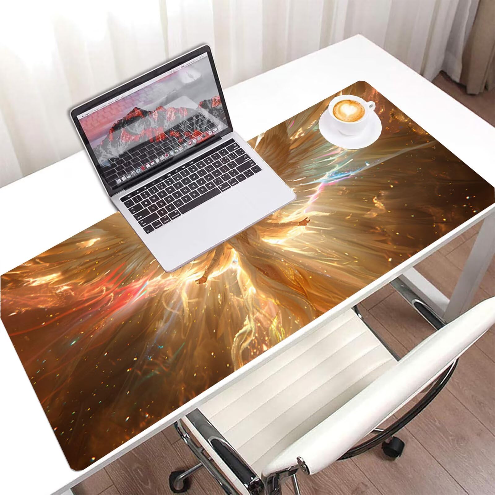 Angel Mouse Podkładka pod mysz XXL 1400x600, podkładka pod mysz pod biurko skrzydło wodoodporna podkładka, mysz z antypoślizgową podstawą, pod ręką szyte krawędzie, akcesoria do gier, prezent męski H2