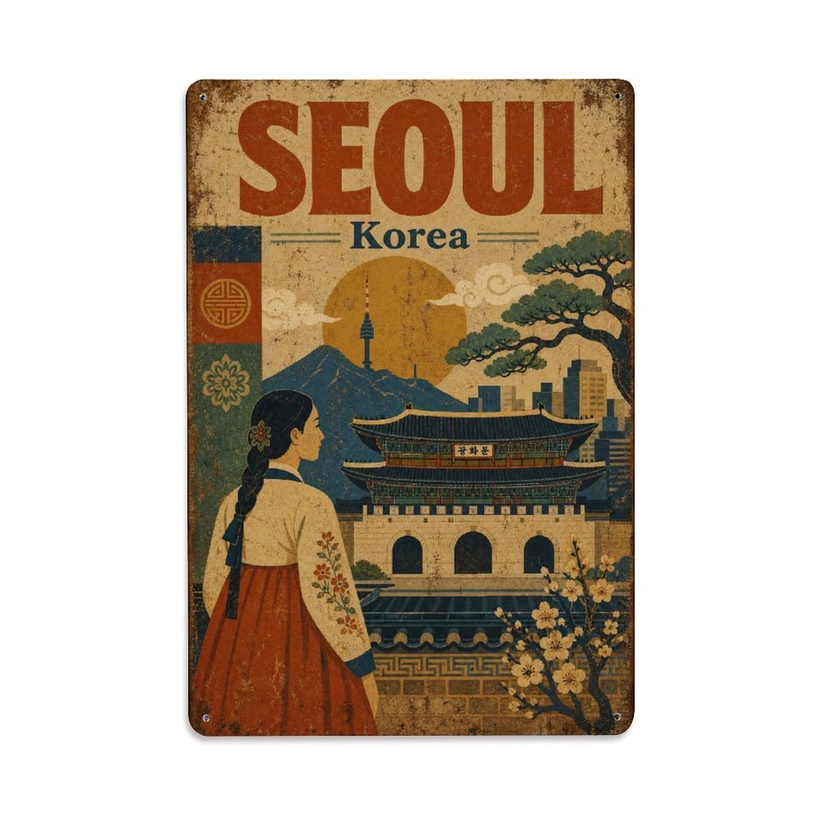 Seoul Korea Korean Tradition Landmark Travel Metal Tin Sign