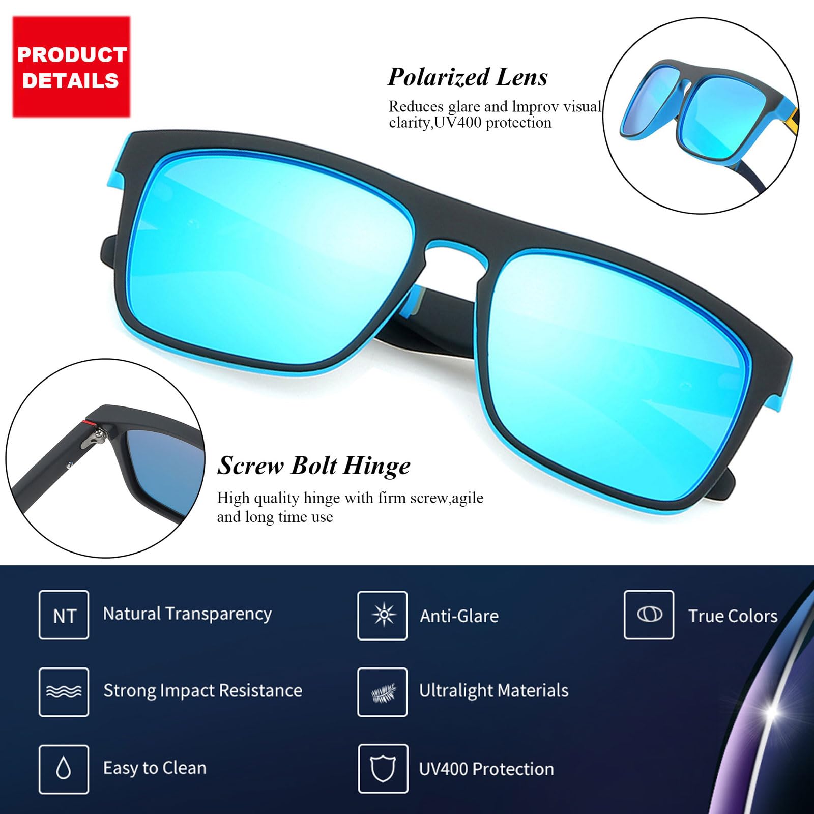 LEDING&BEST Occhiali da sole polarizzati per uomo donna/Pesca Golf Bicicletta Guida Pesca arrampicata Sport all'aperto occhiali da sole