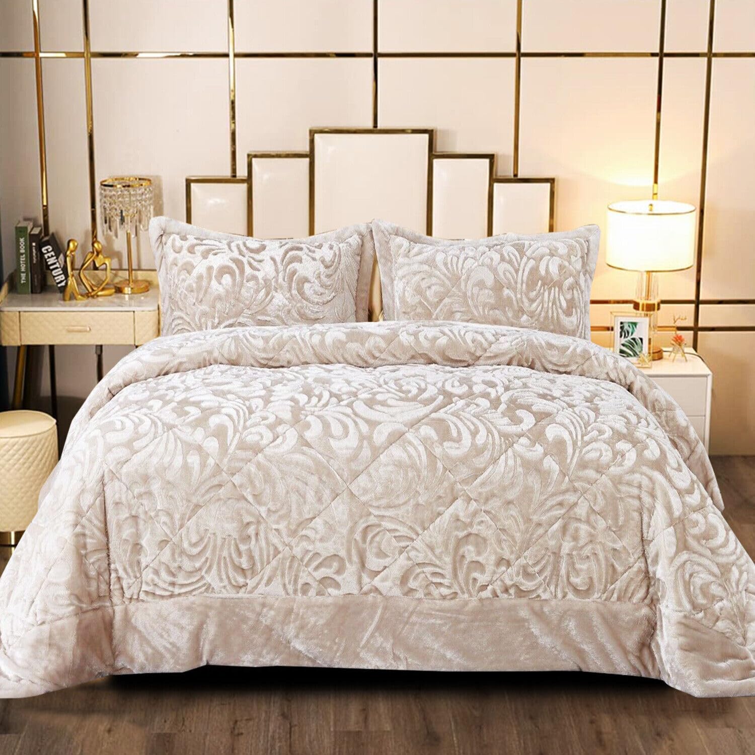 Q Style Velvet Quilted Bedspreads king Size, Soft Microfiber Lightweight Quilted Bedspreads Coverlet All Season Bedding Set